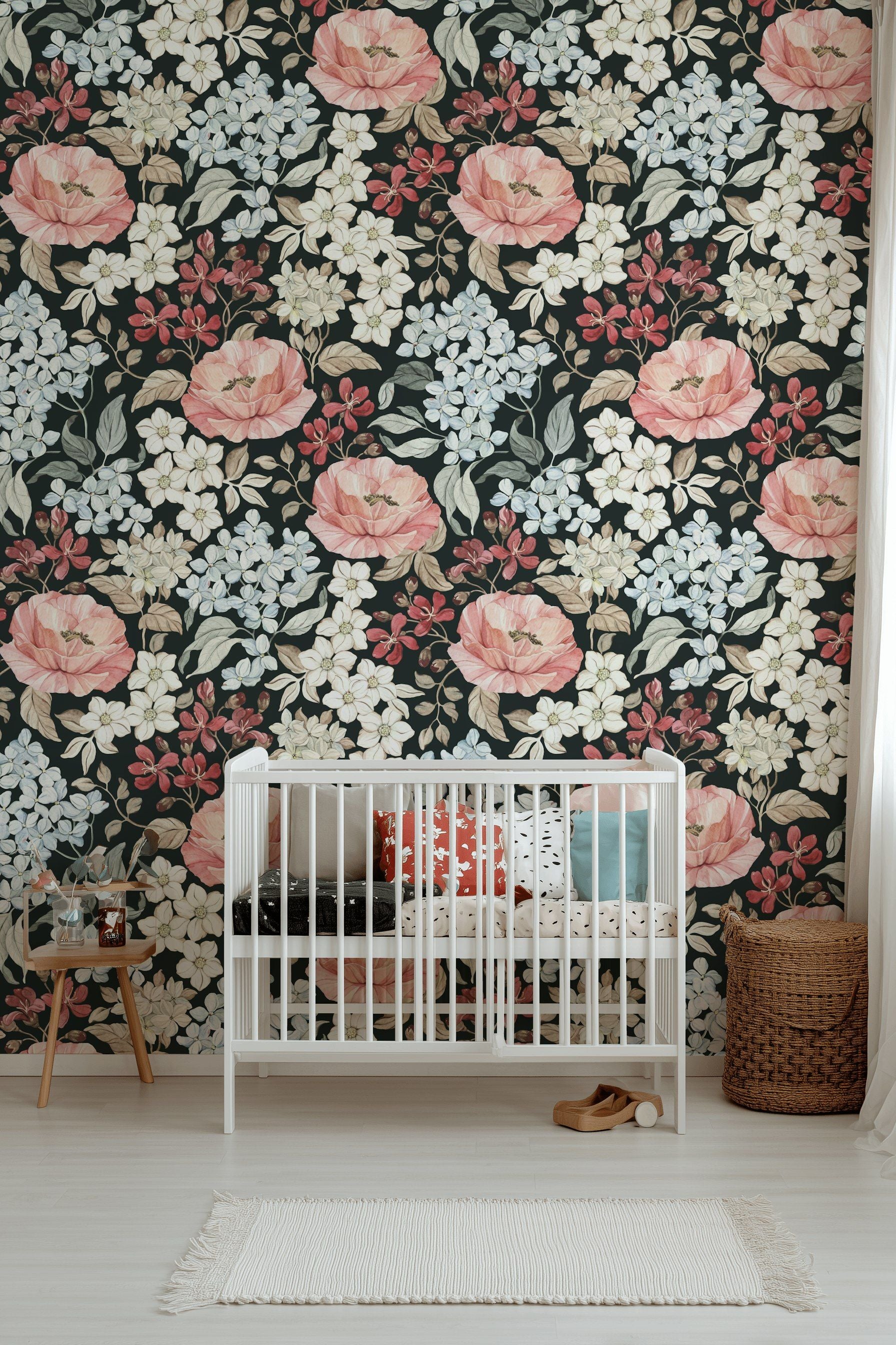 Dark Floral Garden Night Bloom Wallpaper