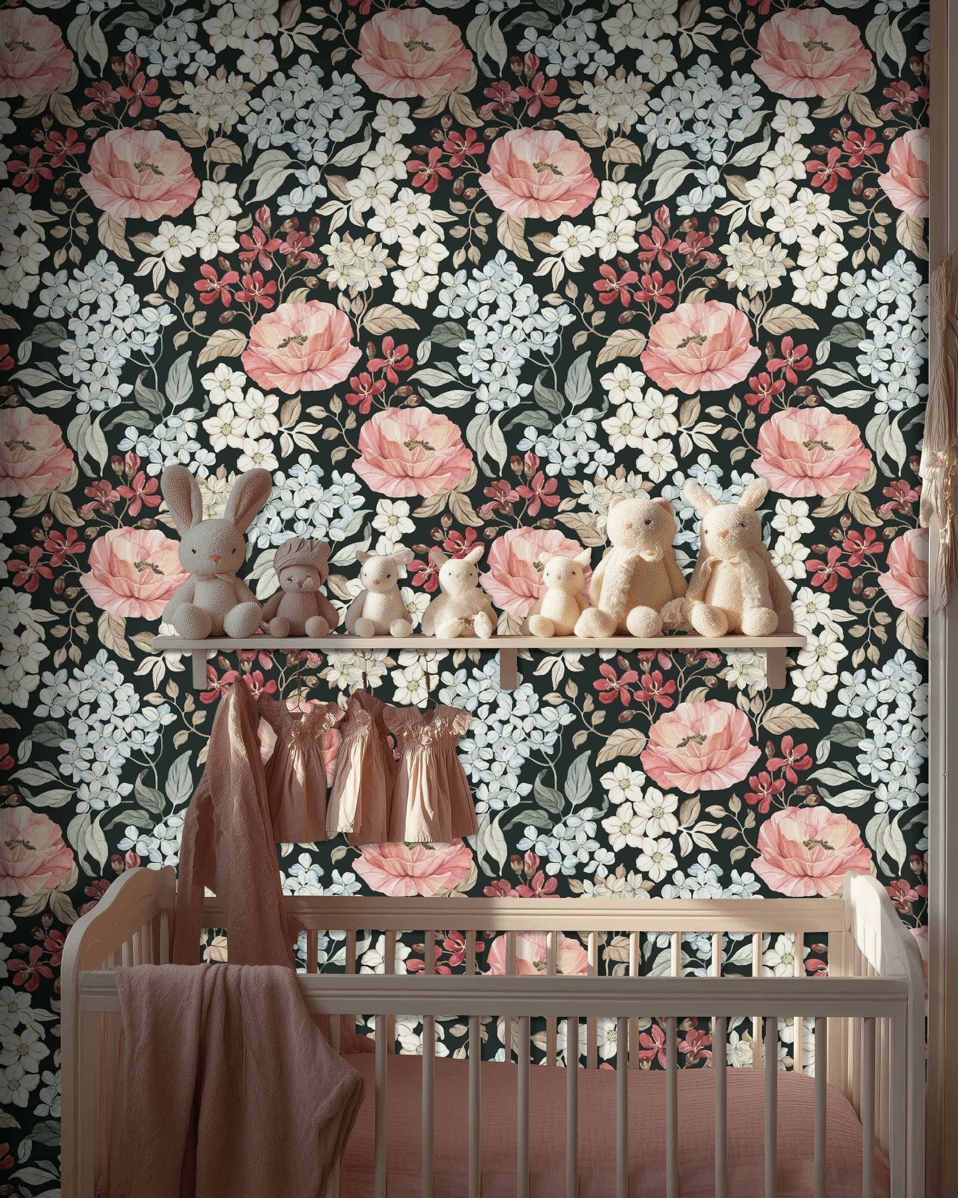 Dark Floral Garden Night Bloom Wallpaper