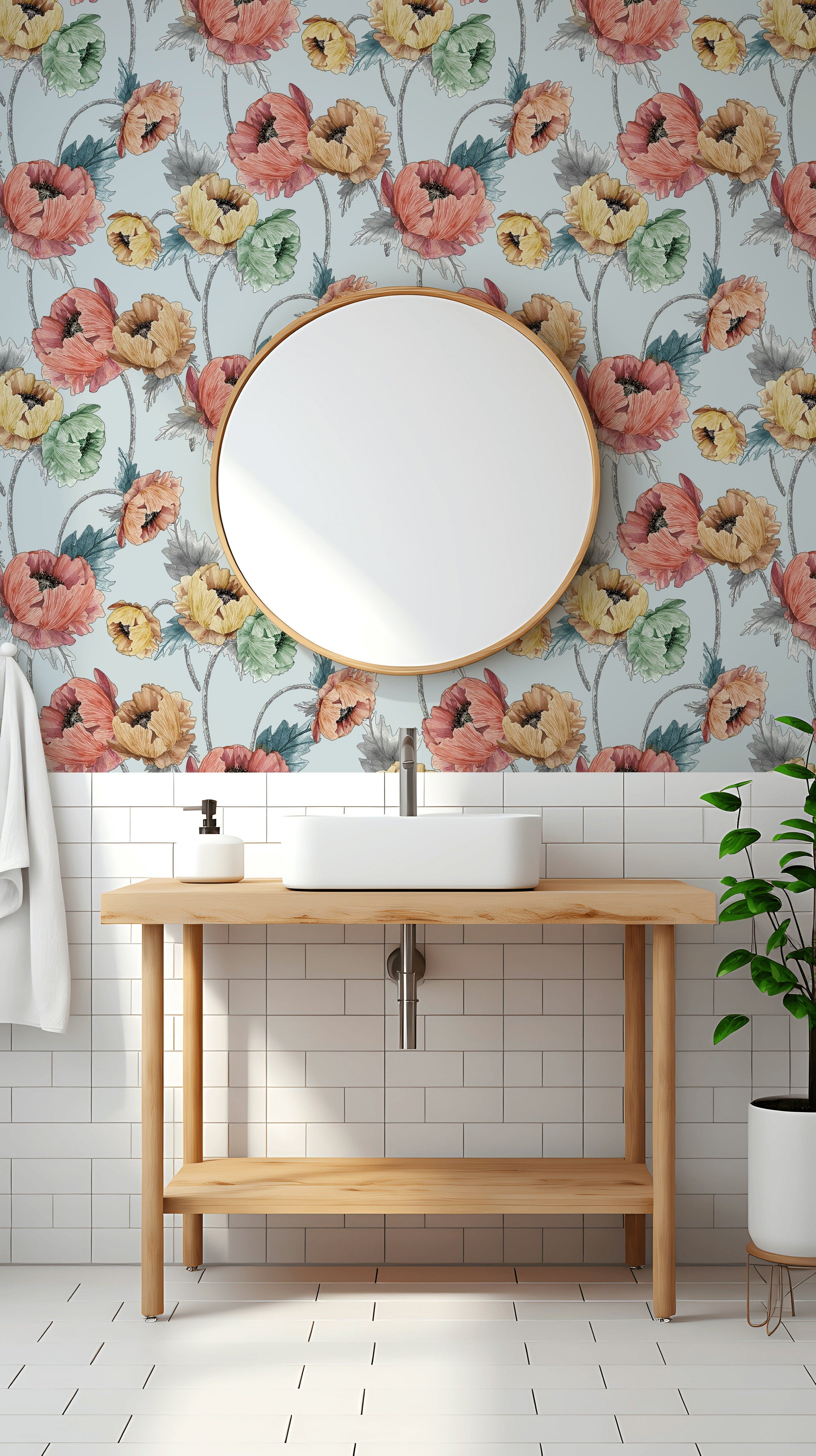 Sky Blue Multicolor Oversized Floral Wallpaper