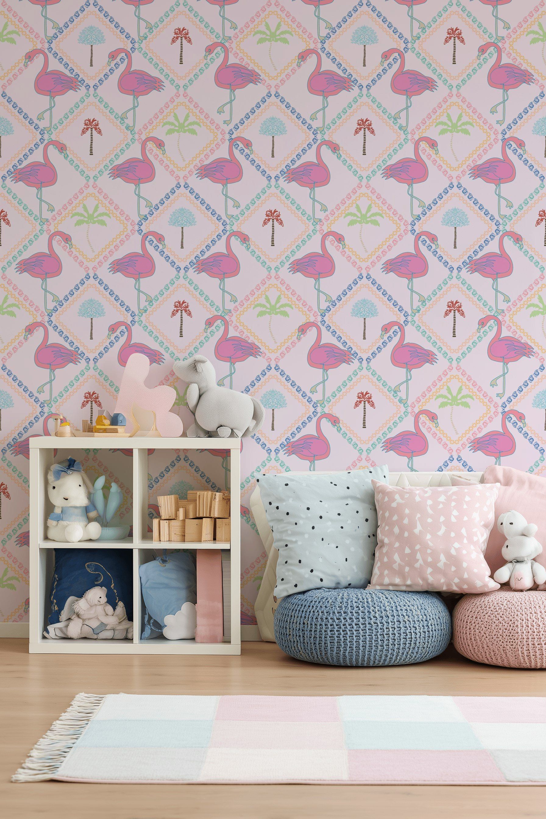 Blush Pink Flamingo Tropical Kids Wallpaper