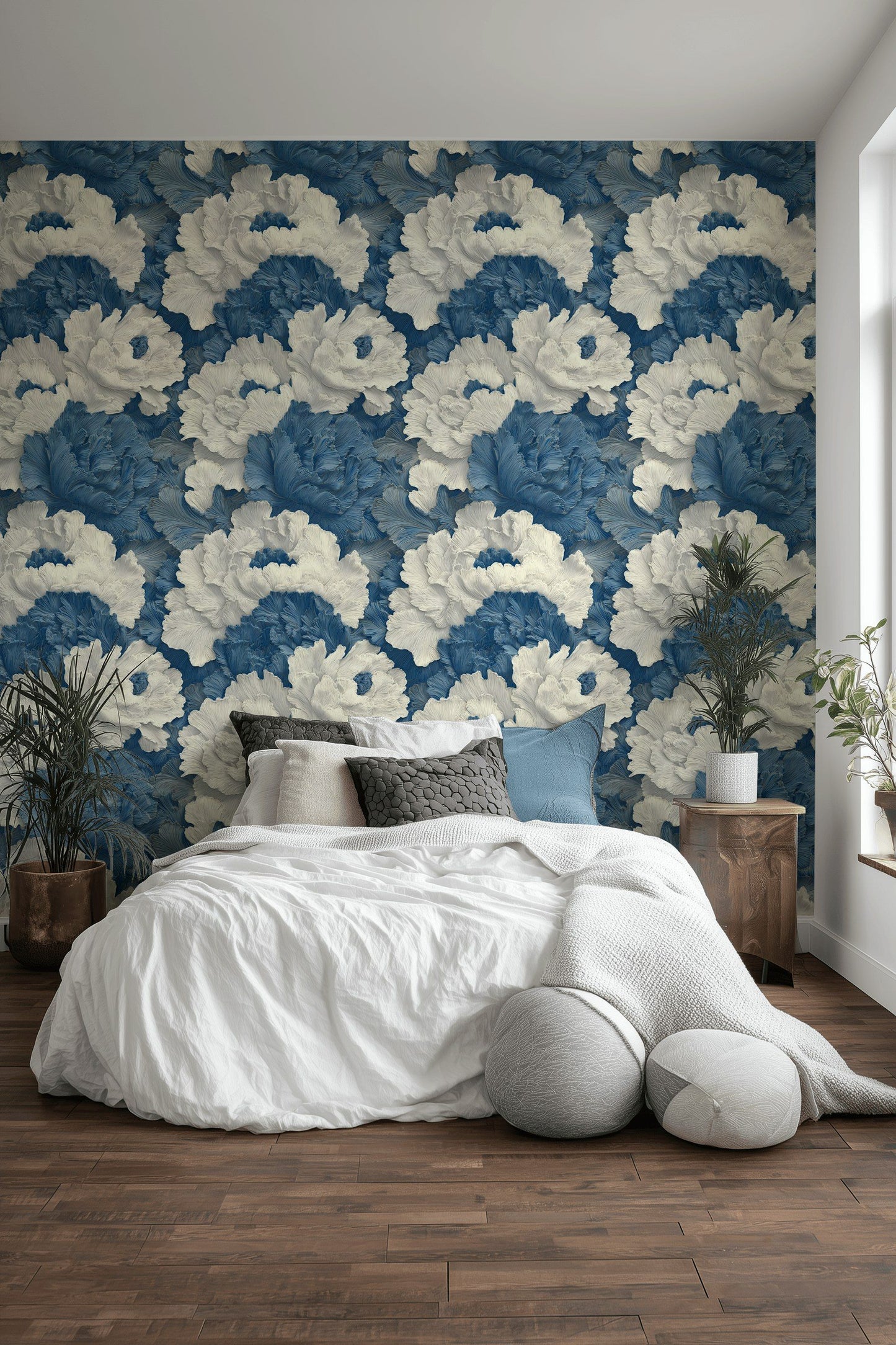 Blue Floral Wallpaper Blue Decorative Mural
