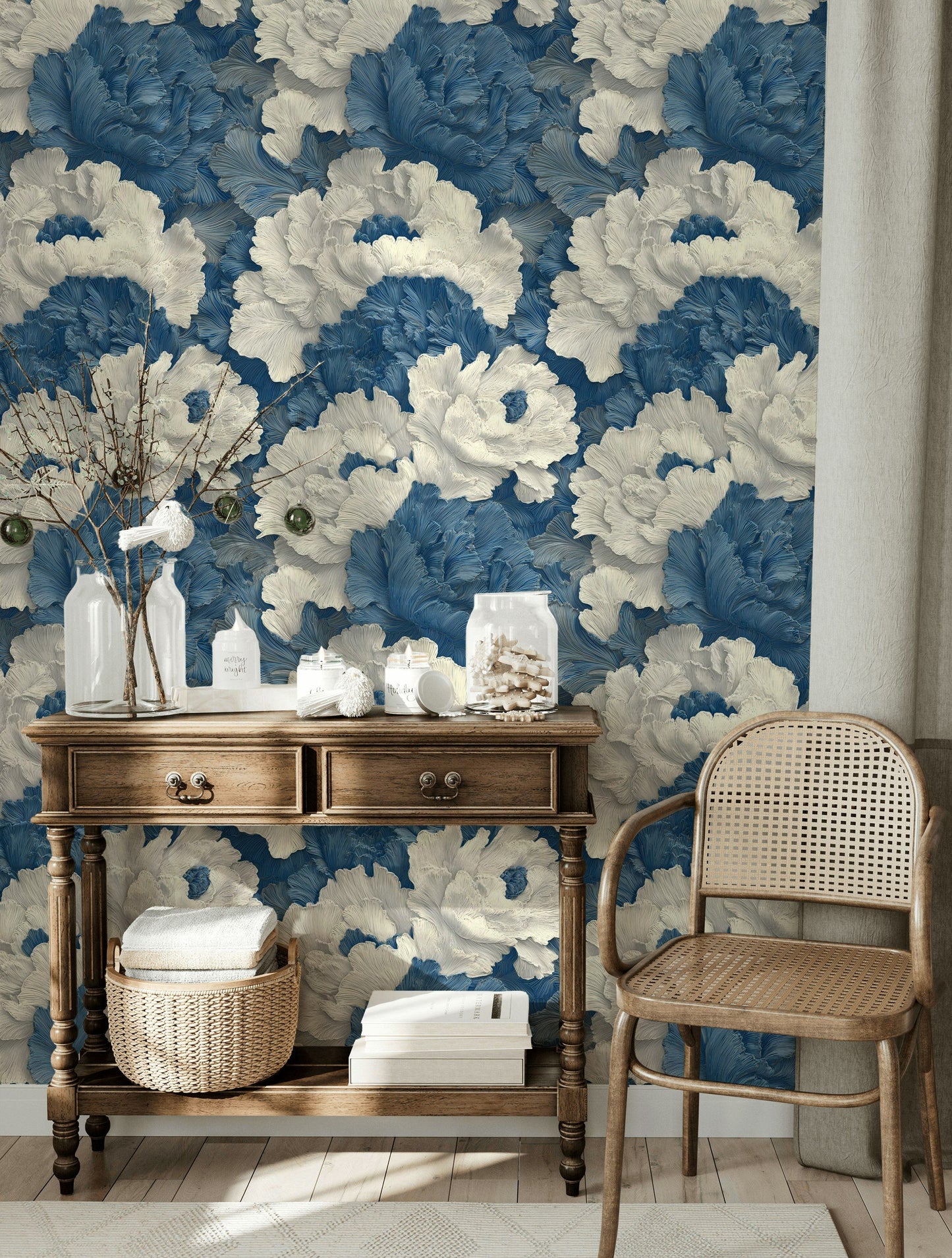 Blue Floral Wallpaper Blue Decorative Mural