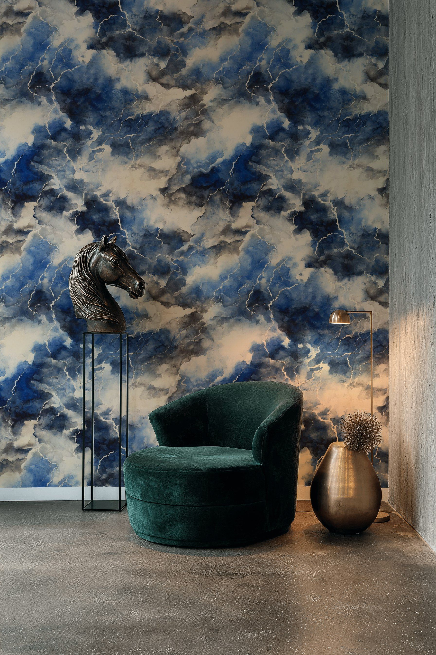 Stormy Blue and Cream Abstract Cloud Wallpaper