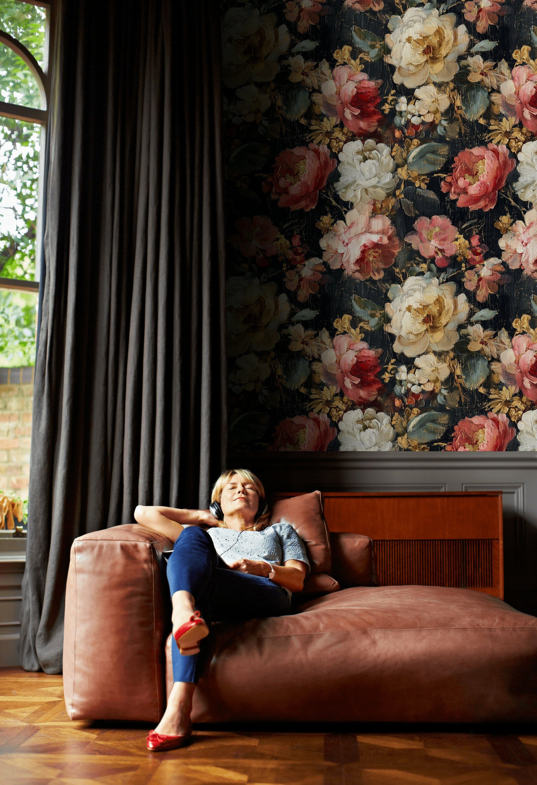 Dark Luxe Large Floral Wallpaper