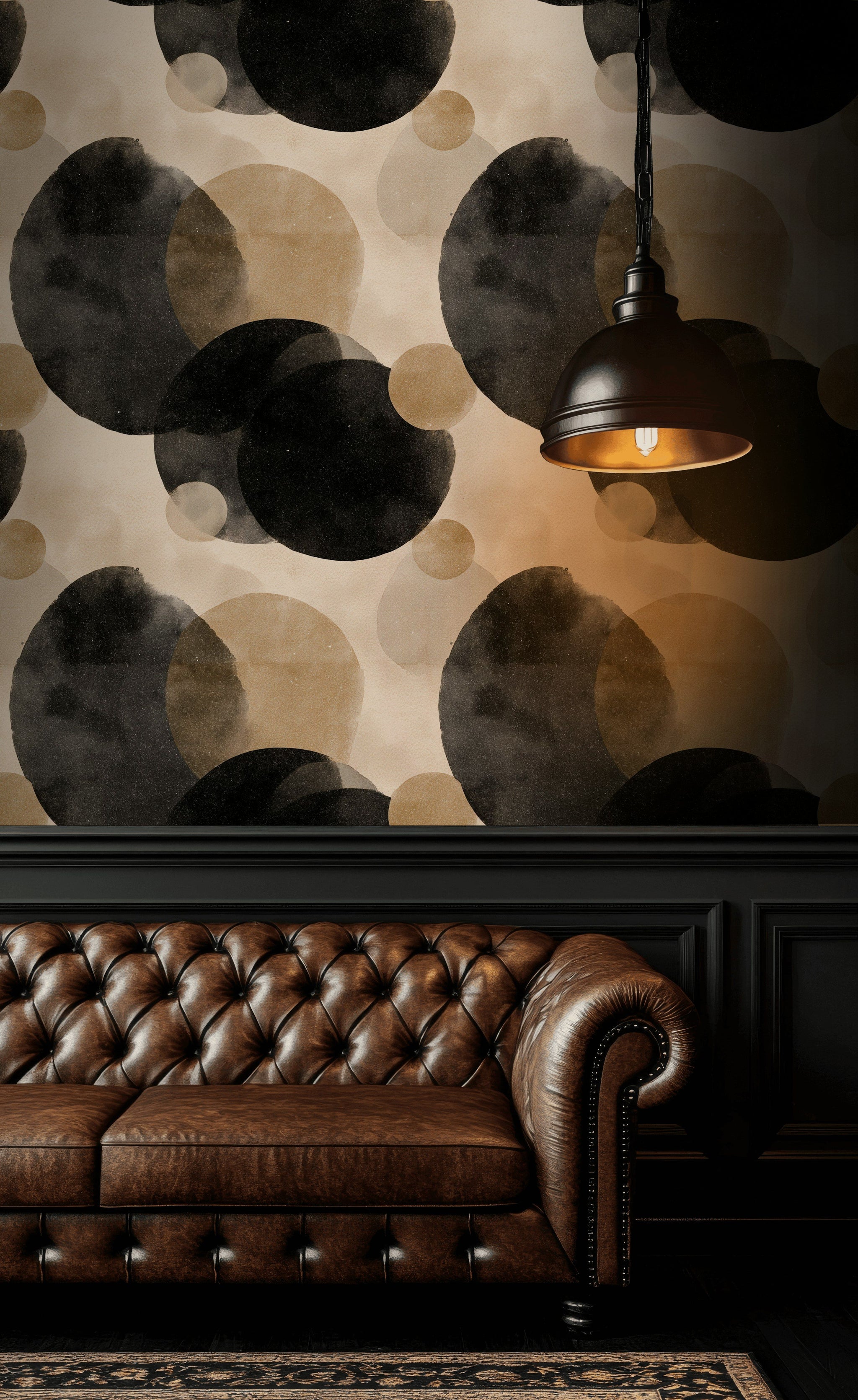 Beige and Black Abstract Circle Pattern Wallpaper