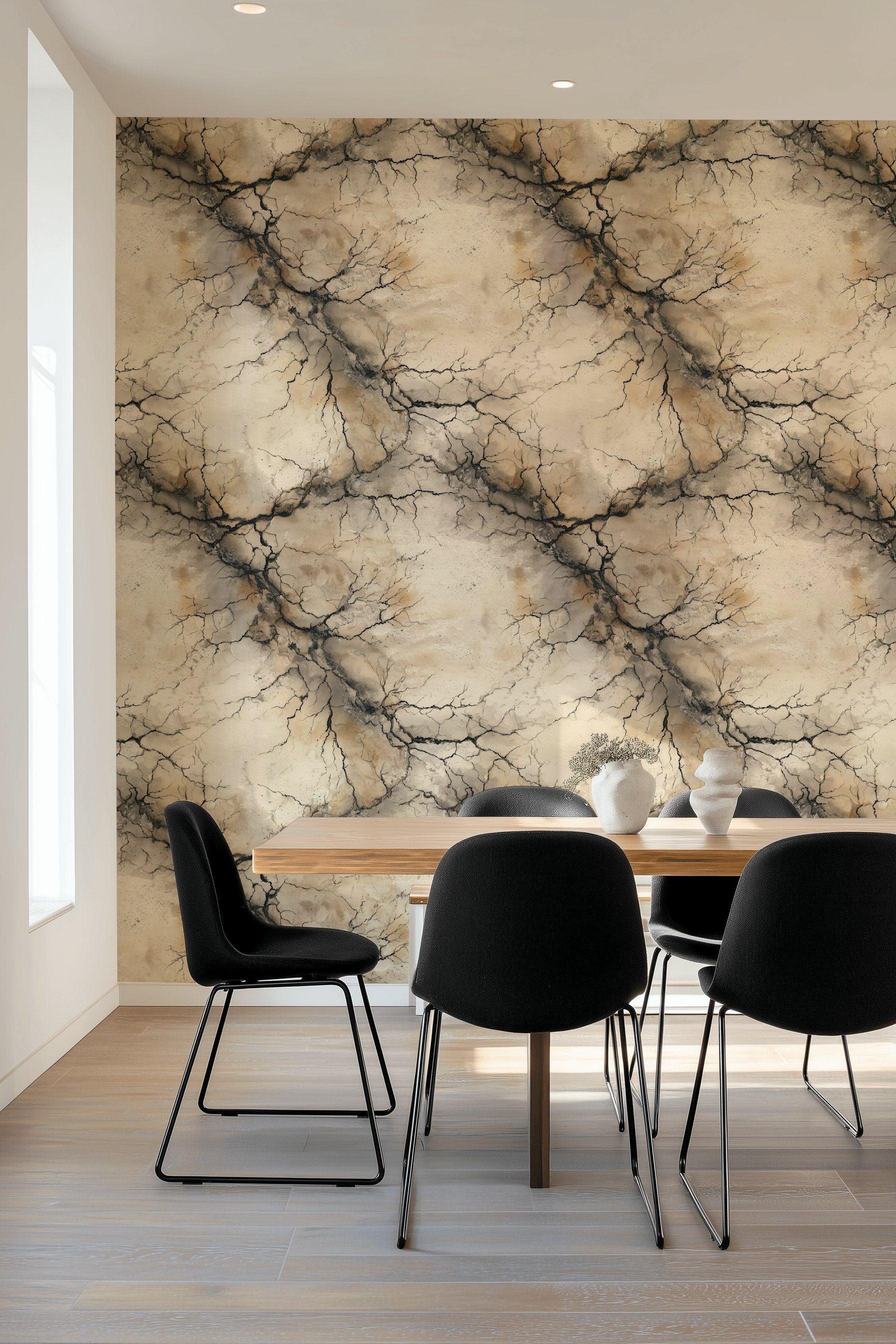 Earthy Beige and Black Marble Crack Wallpaper