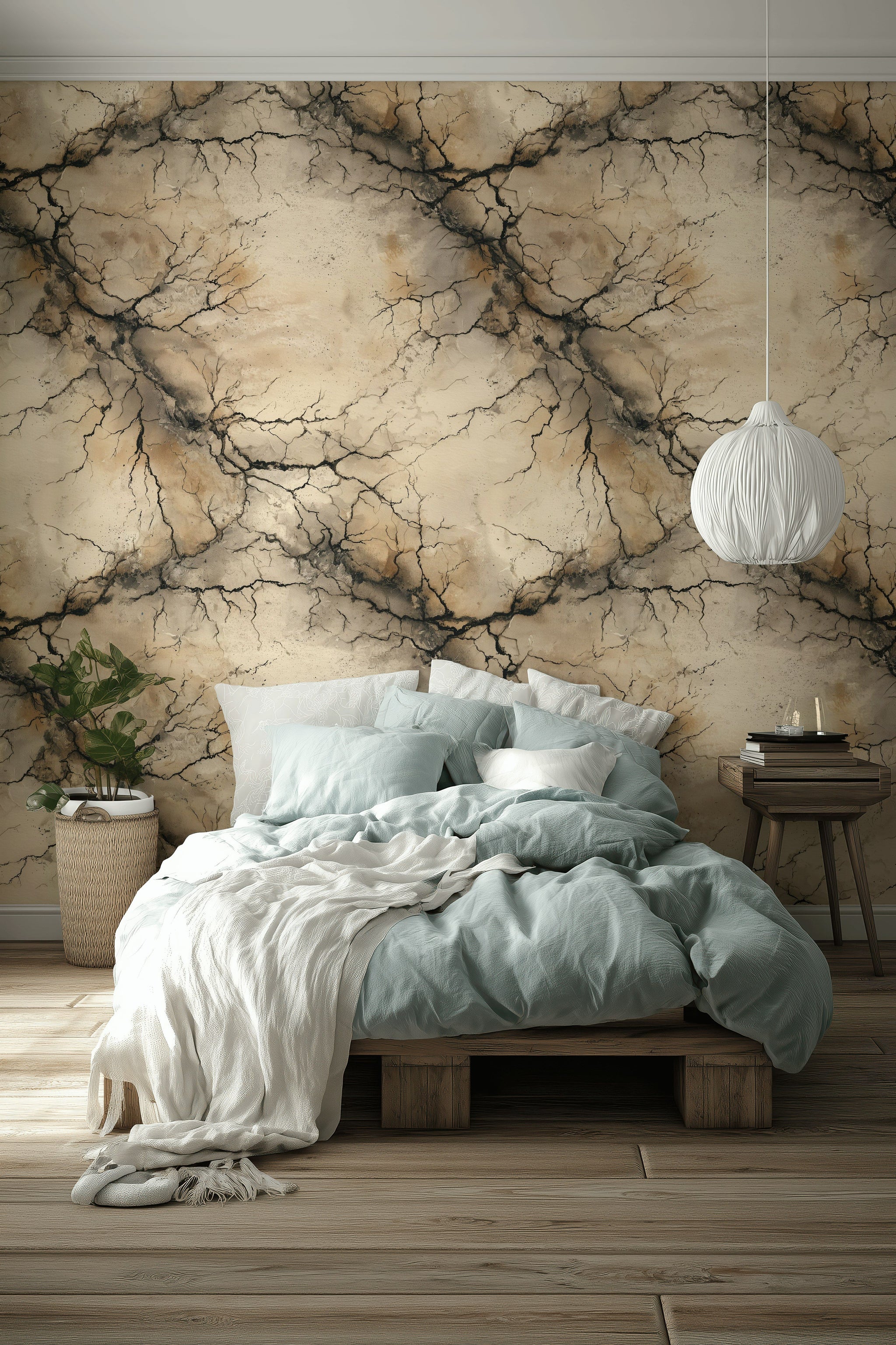Earthy Beige and Black Marble Crack Wallpaper