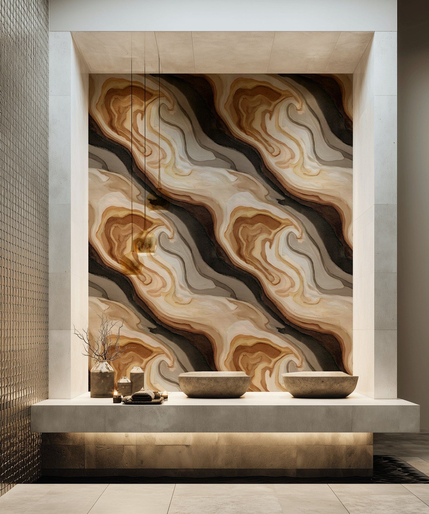 Marble Swirl Wallpaper Removable Brown Roll