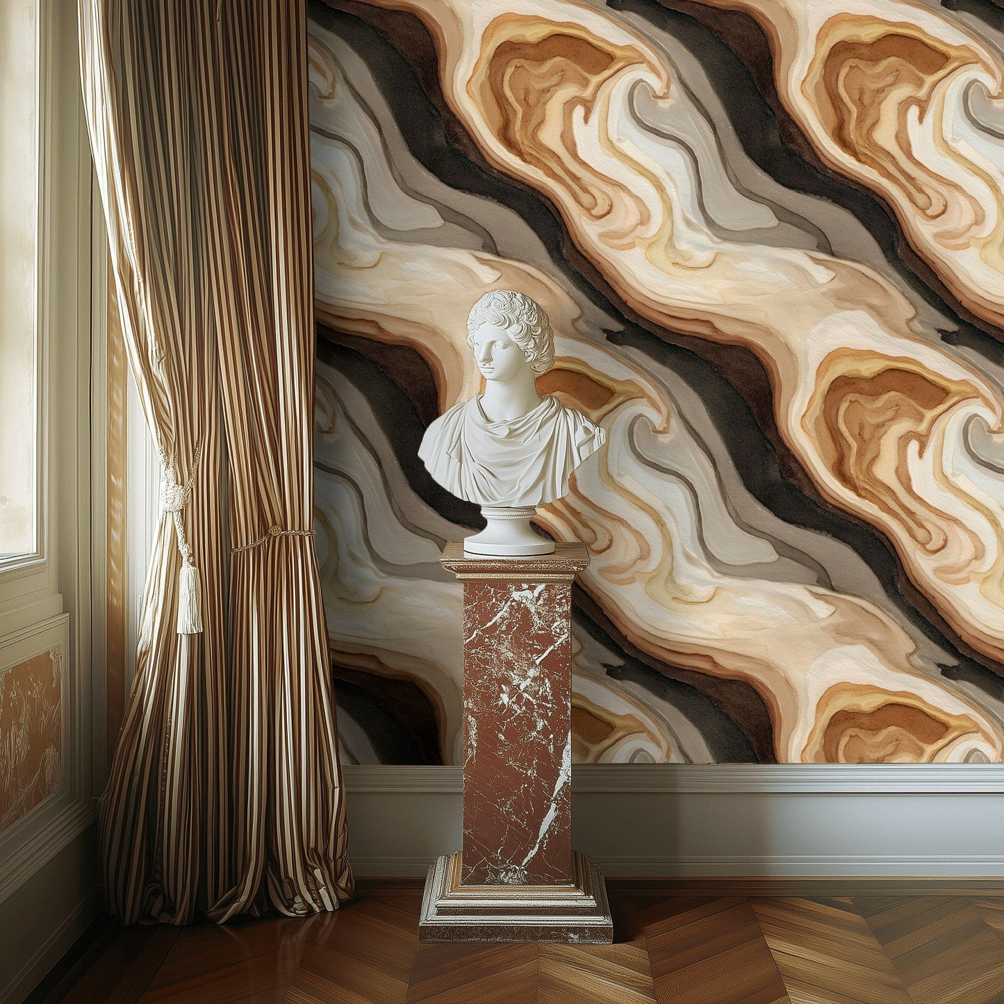 Marble Swirl Wallpaper Removable Brown Roll