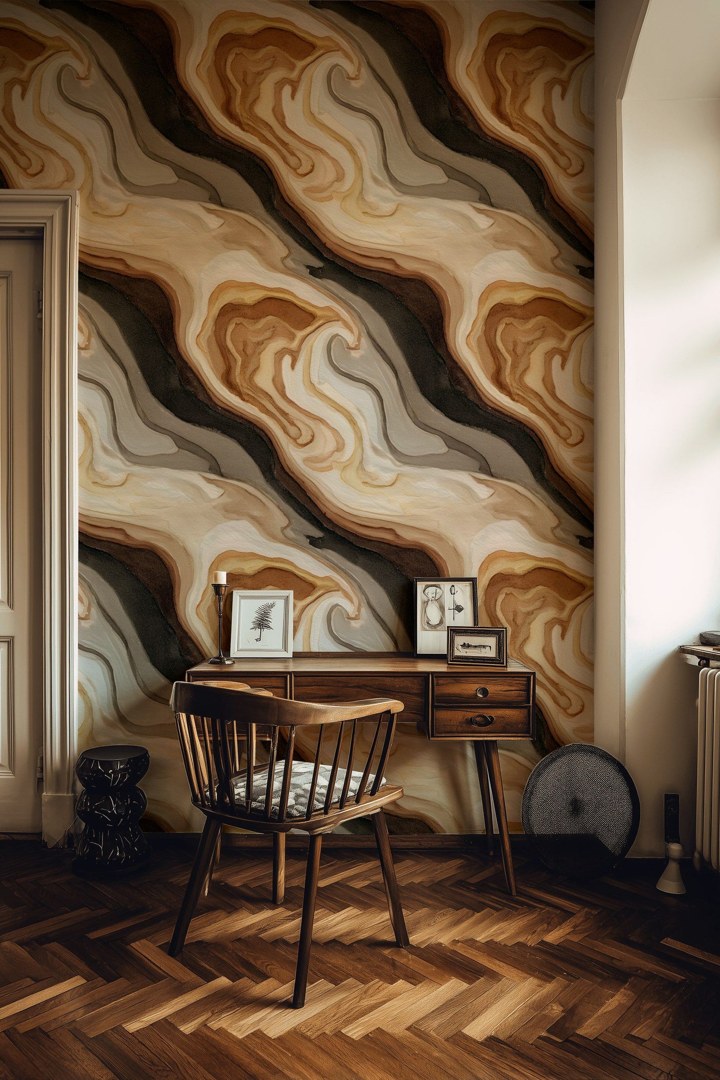 Marble Swirl Wallpaper Removable Brown Roll