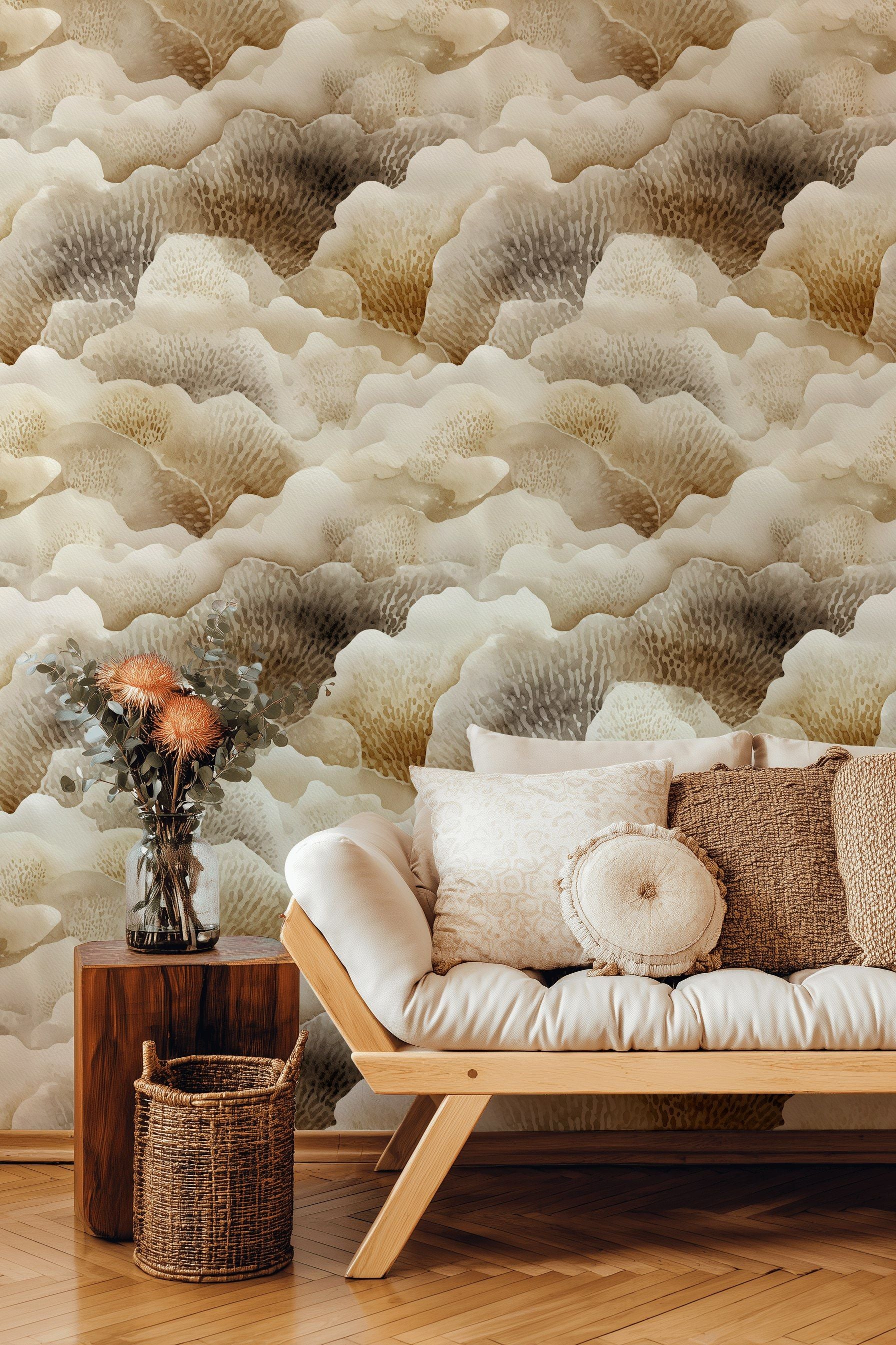Warm Beige and Brown Abstract Wave Wallpaper
