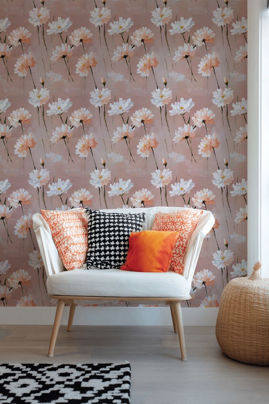 Blush Daisy Wallpaper Floral Painted Wall Mural