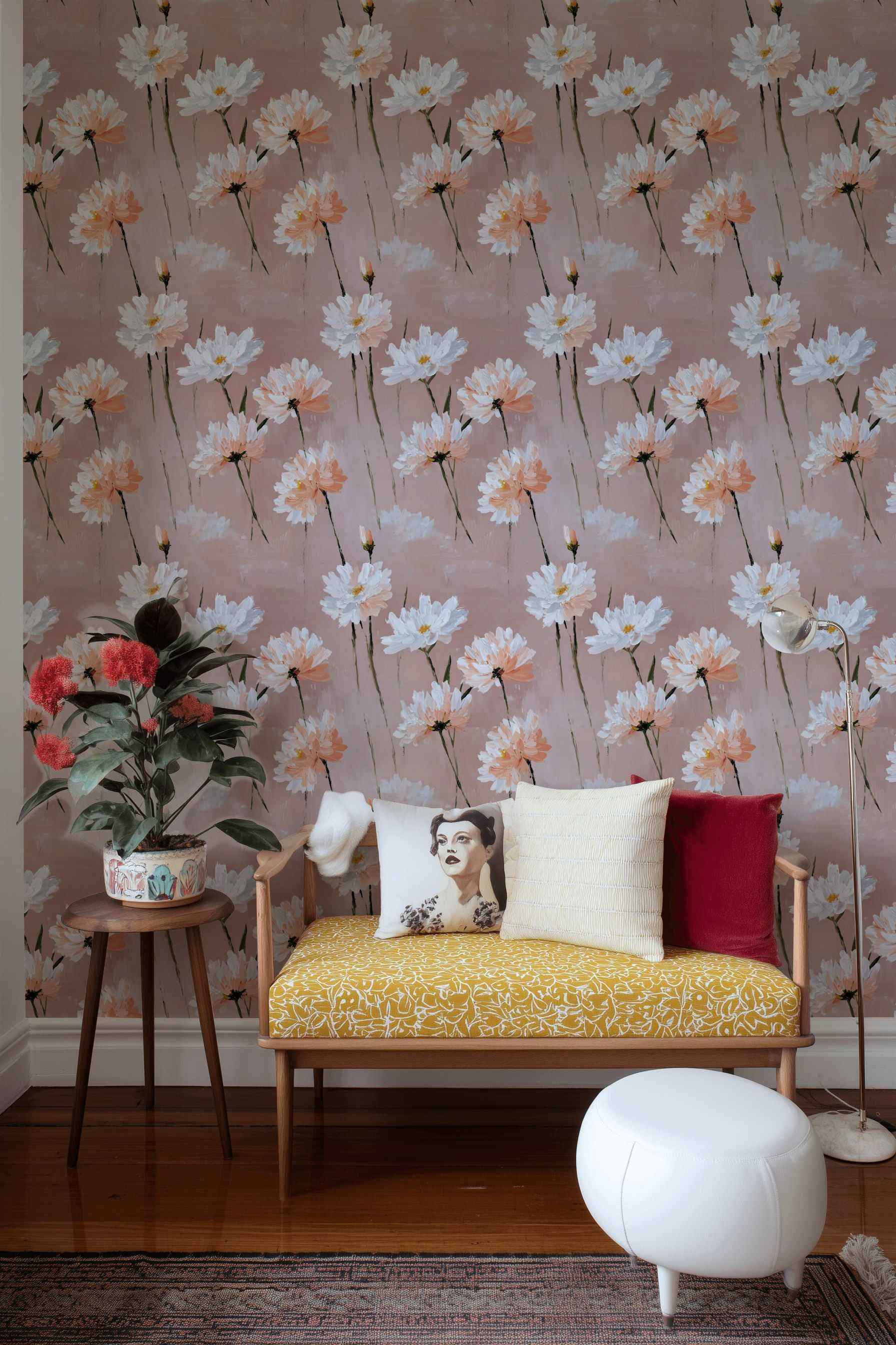 Blush Pink Wildflower Art Wallpaper