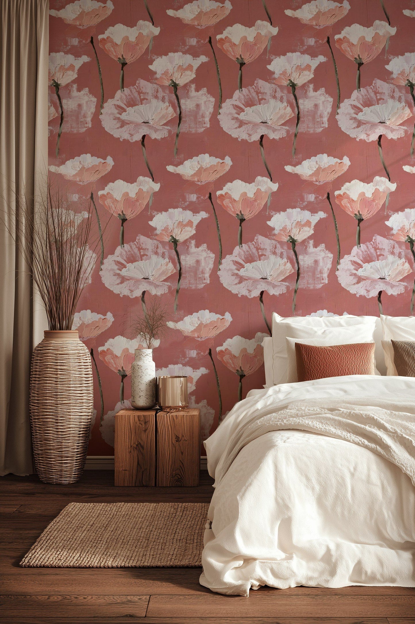 Blush Poppy Wallpaper Floral Mural Textured Wall Decor