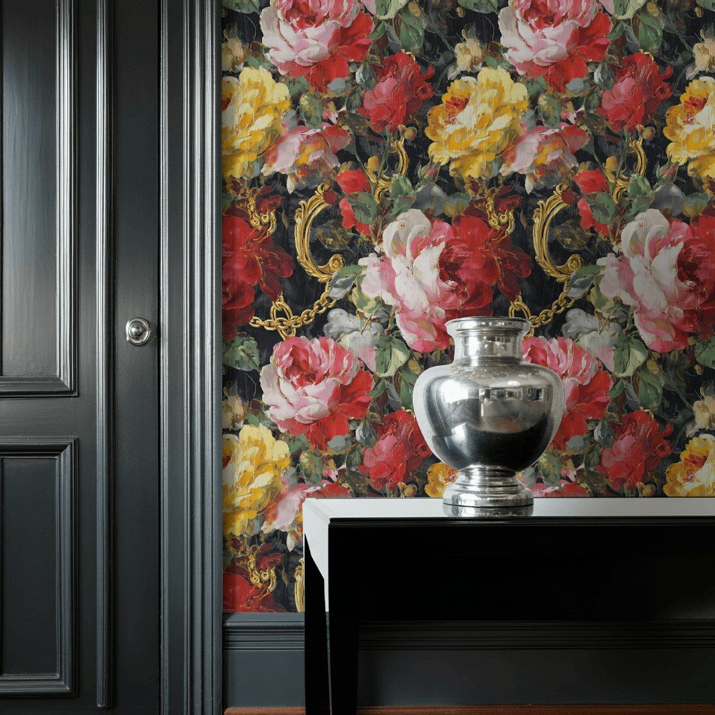 Vintage Dark Elegance Rose Floral Wallpaper