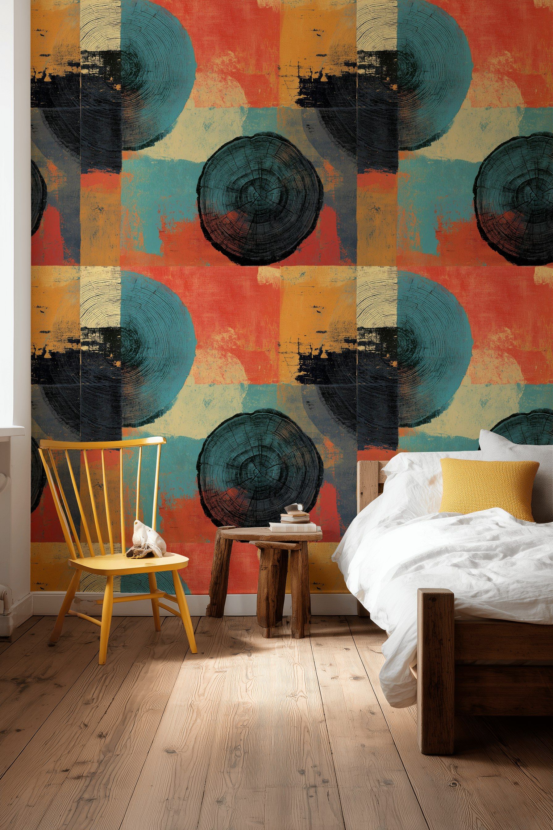 Vibrant Teal and Orange Abstract Geometric Wallpaper