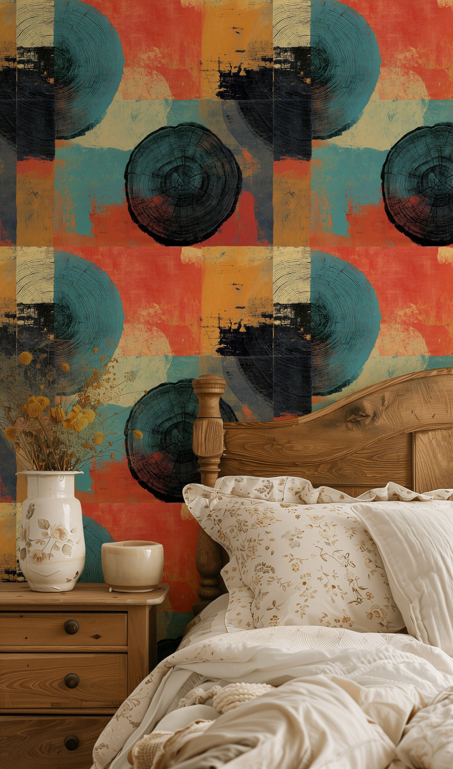 Vibrant Teal and Orange Abstract Geometric Wallpaper