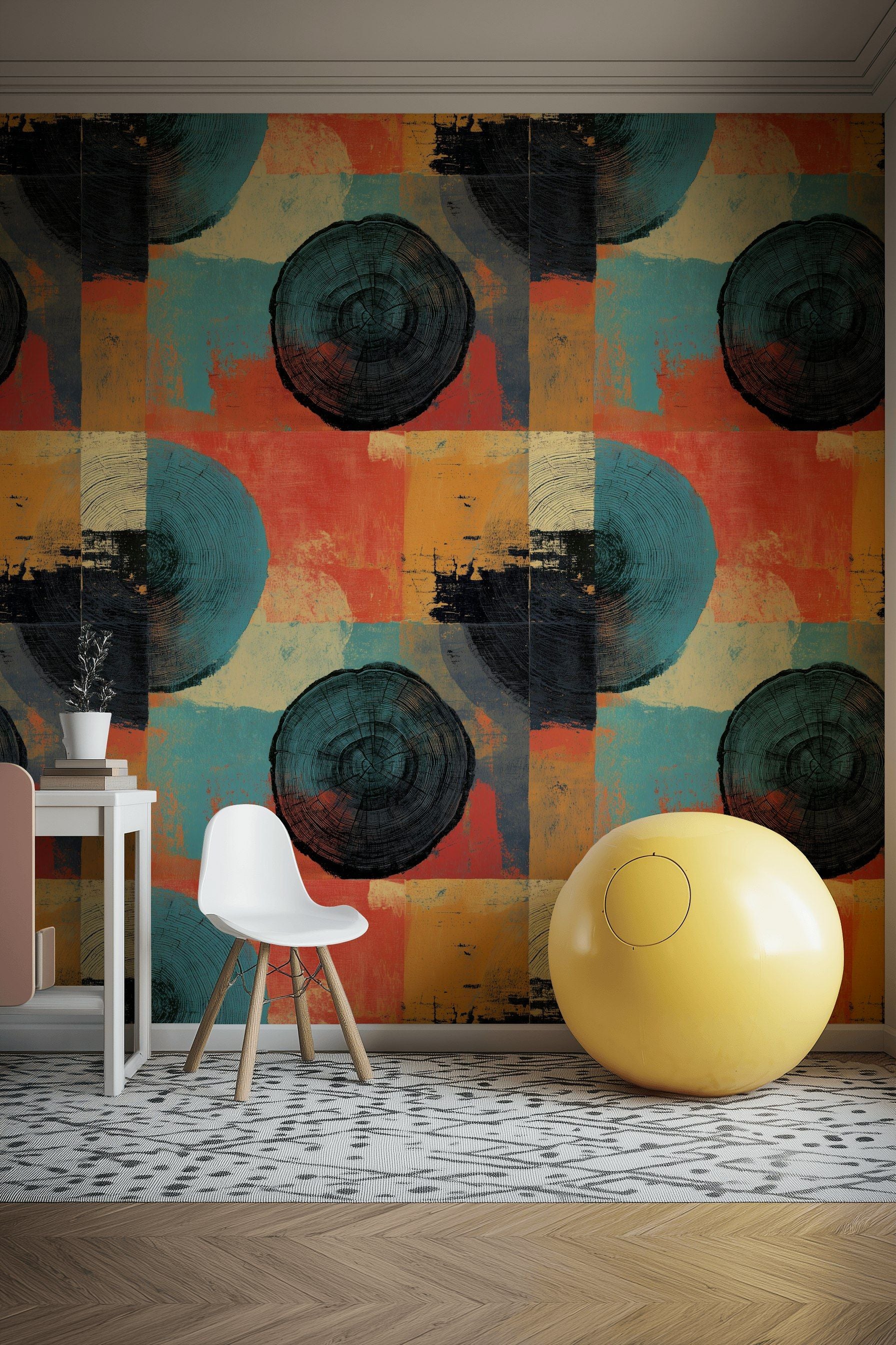 Vibrant Teal and Orange Abstract Geometric Wallpaper