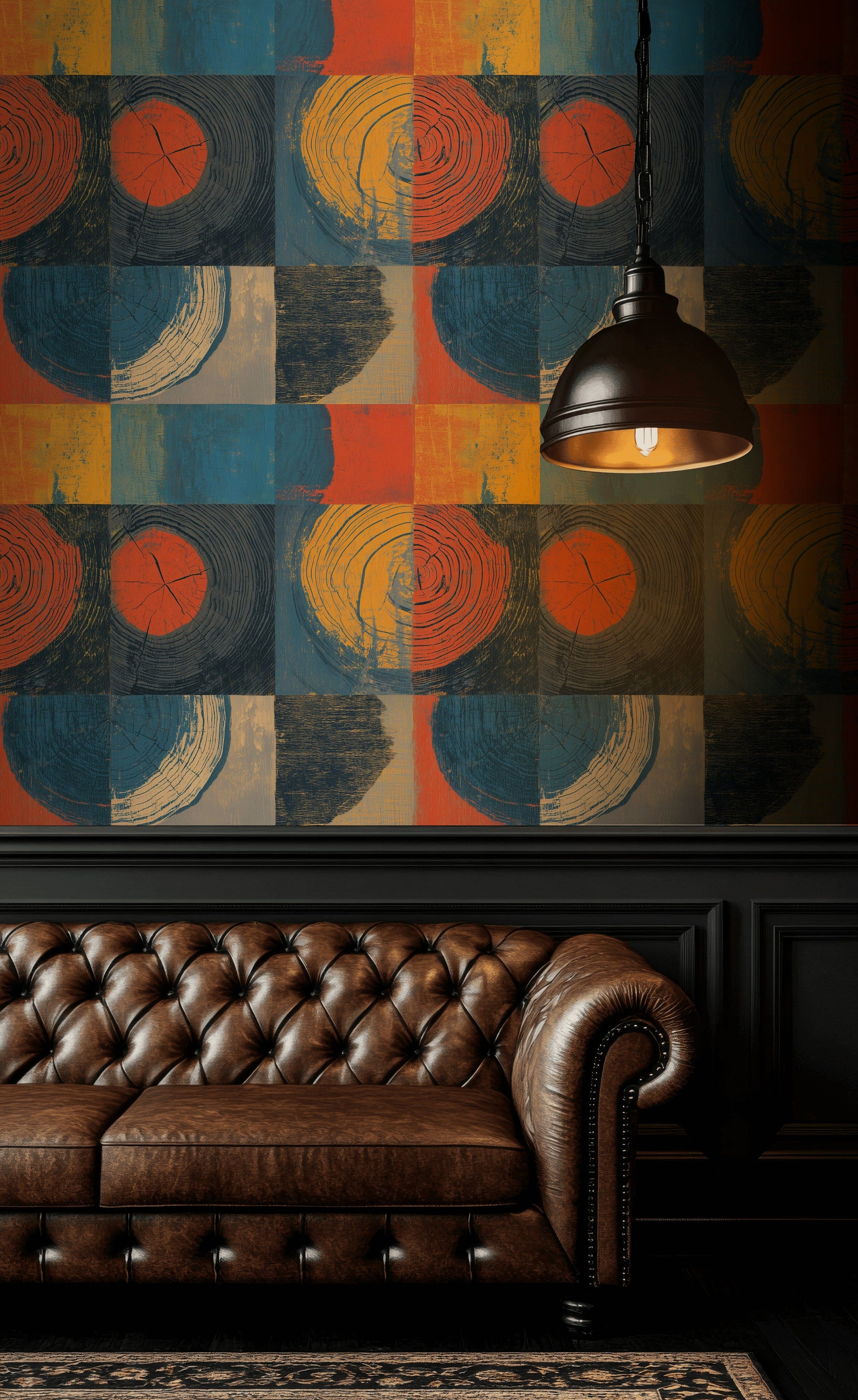 Moody Orange and Black Tree Ring Geometric Wallpaper