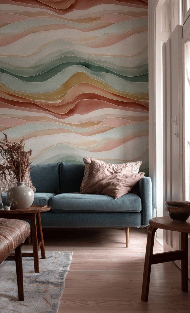 Abstract Landscape Wallpaper Modern Earth Tone Wall Mural