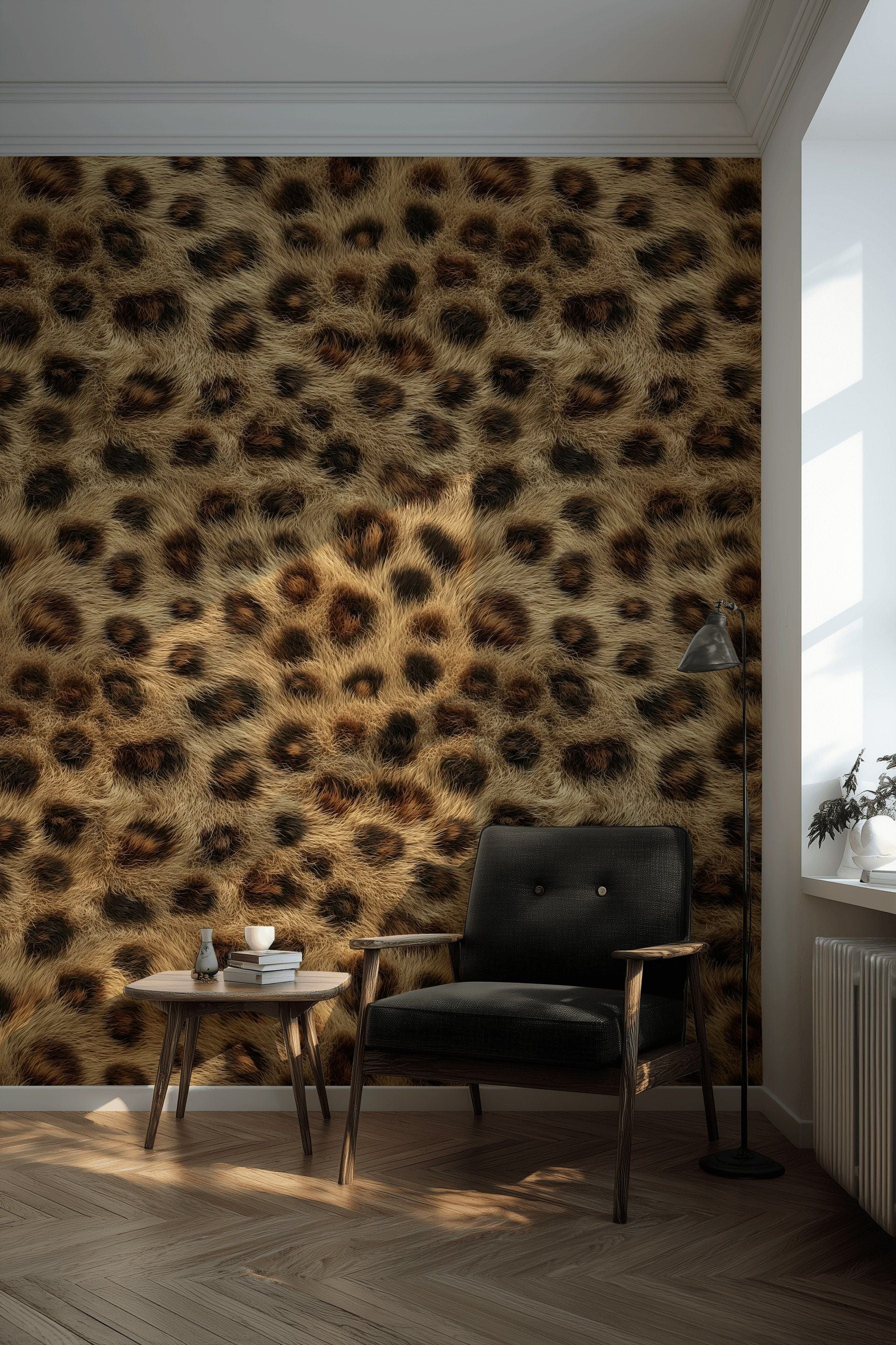 Rich Brown Leopard Fur Pattern Wallpaper