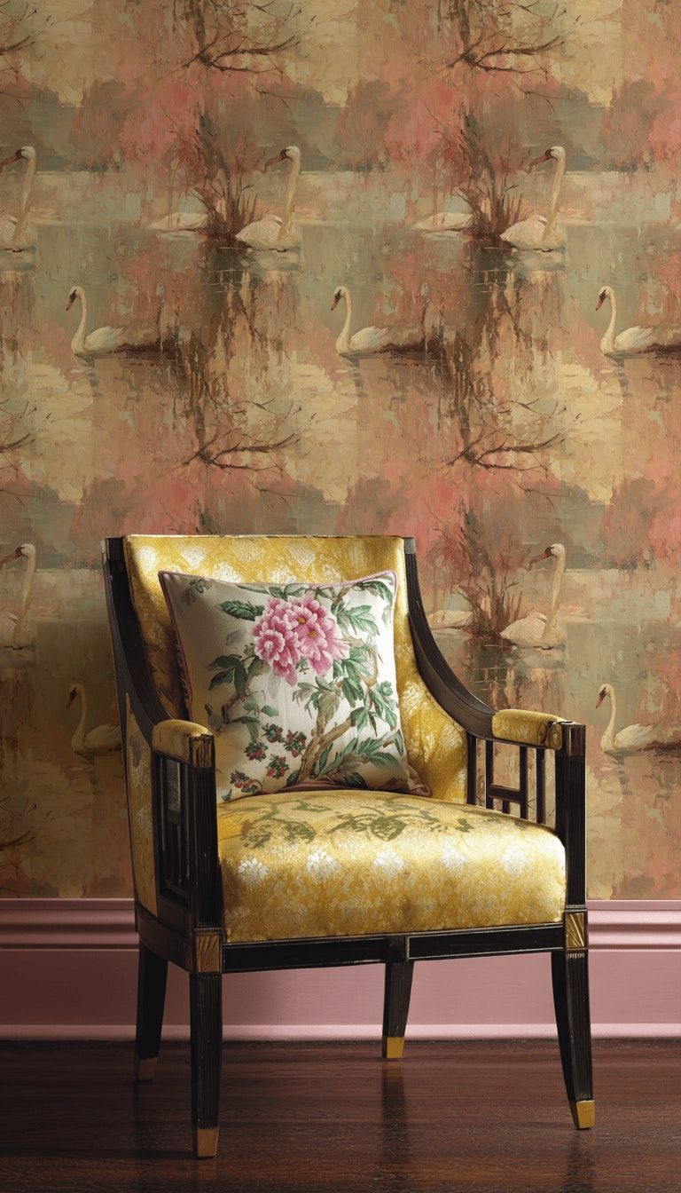 Muted Beige Autumn Lake Swan Wallpaper