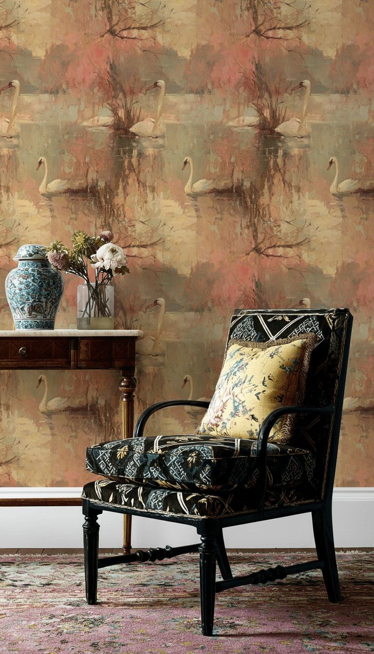 Swan Lake Wallpaper Vintage Oil Painting Nature Wall Mural