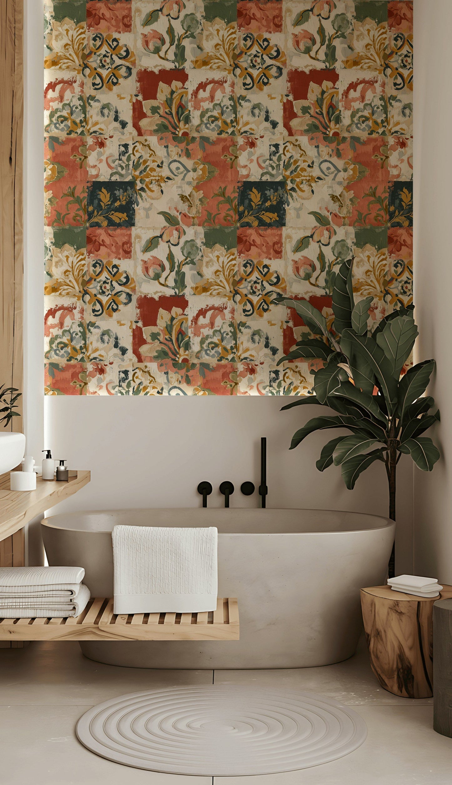 Vintage Floral Patchwork Wallpaper Rustic Wall Mural