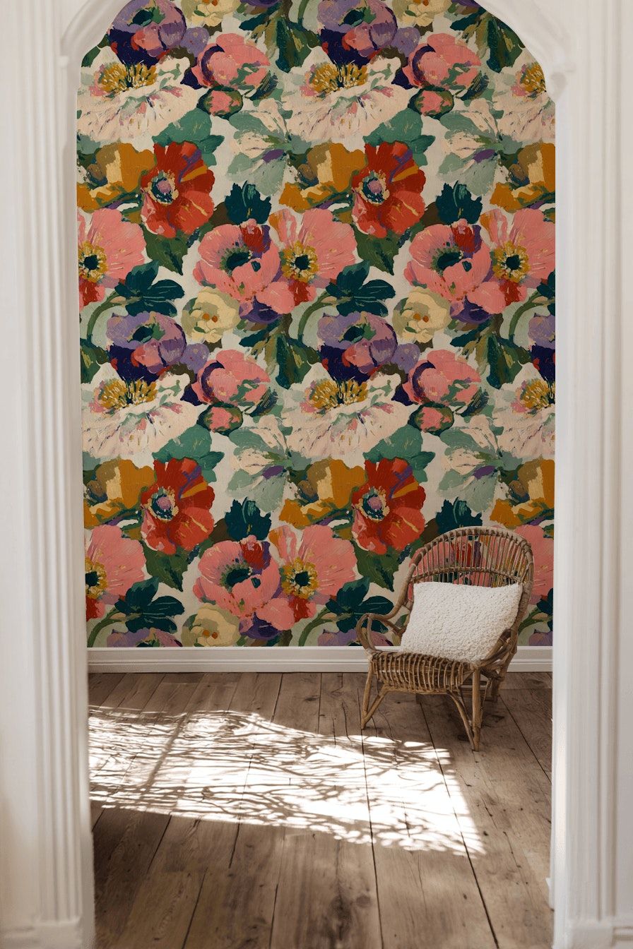 Vibrant Multicolor Floral Large-Scale Wallpaper