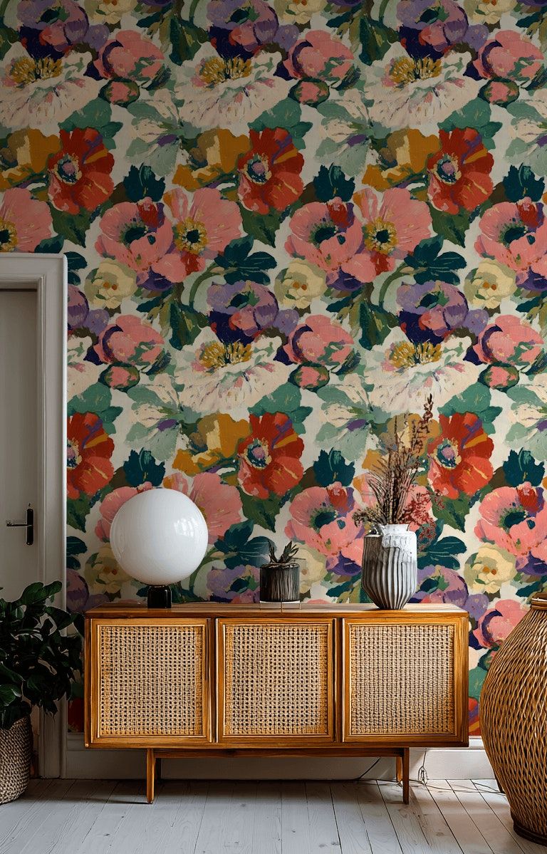 Vibrant Multicolor Floral Large-Scale Wallpaper