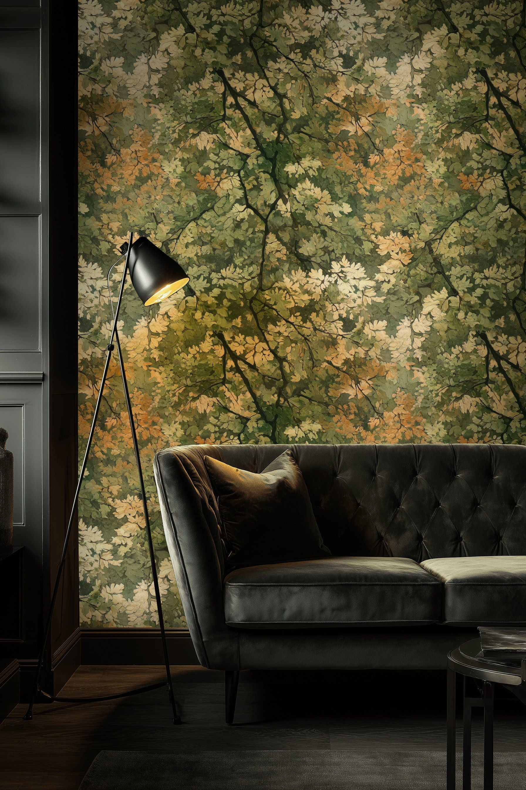 Forest Green Autumn Leaf Botanical Wallpaper
