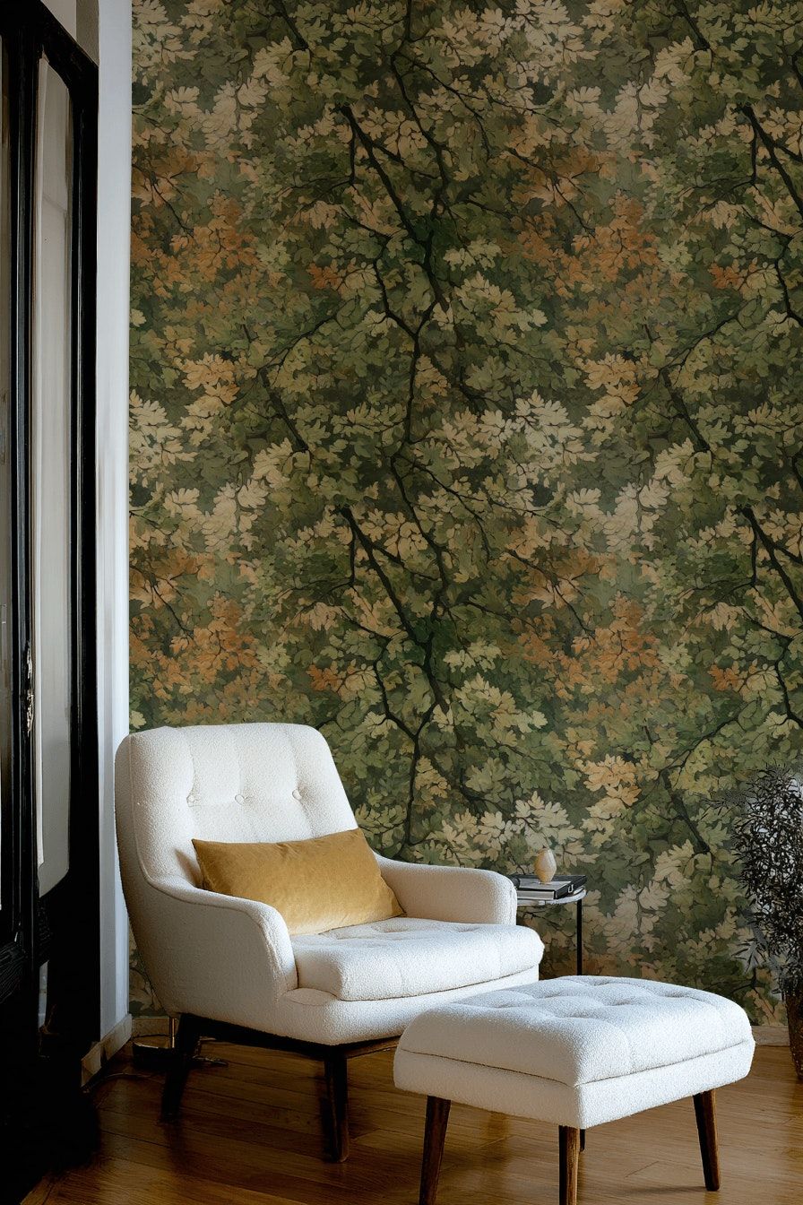 Forest Green Autumn Leaf Botanical Wallpaper