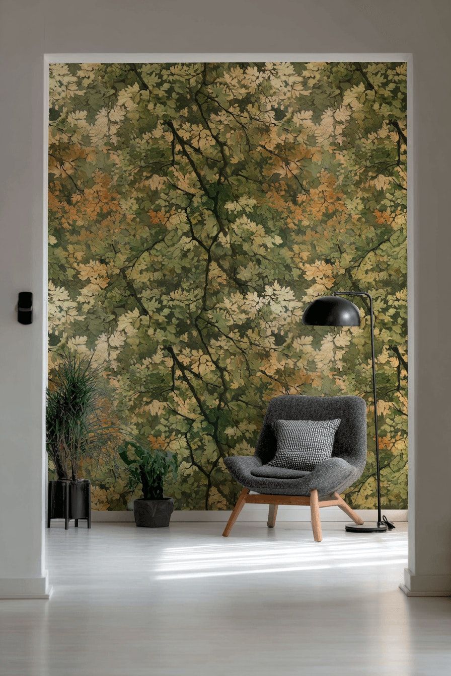 Forest Green Autumn Leaf Botanical Wallpaper