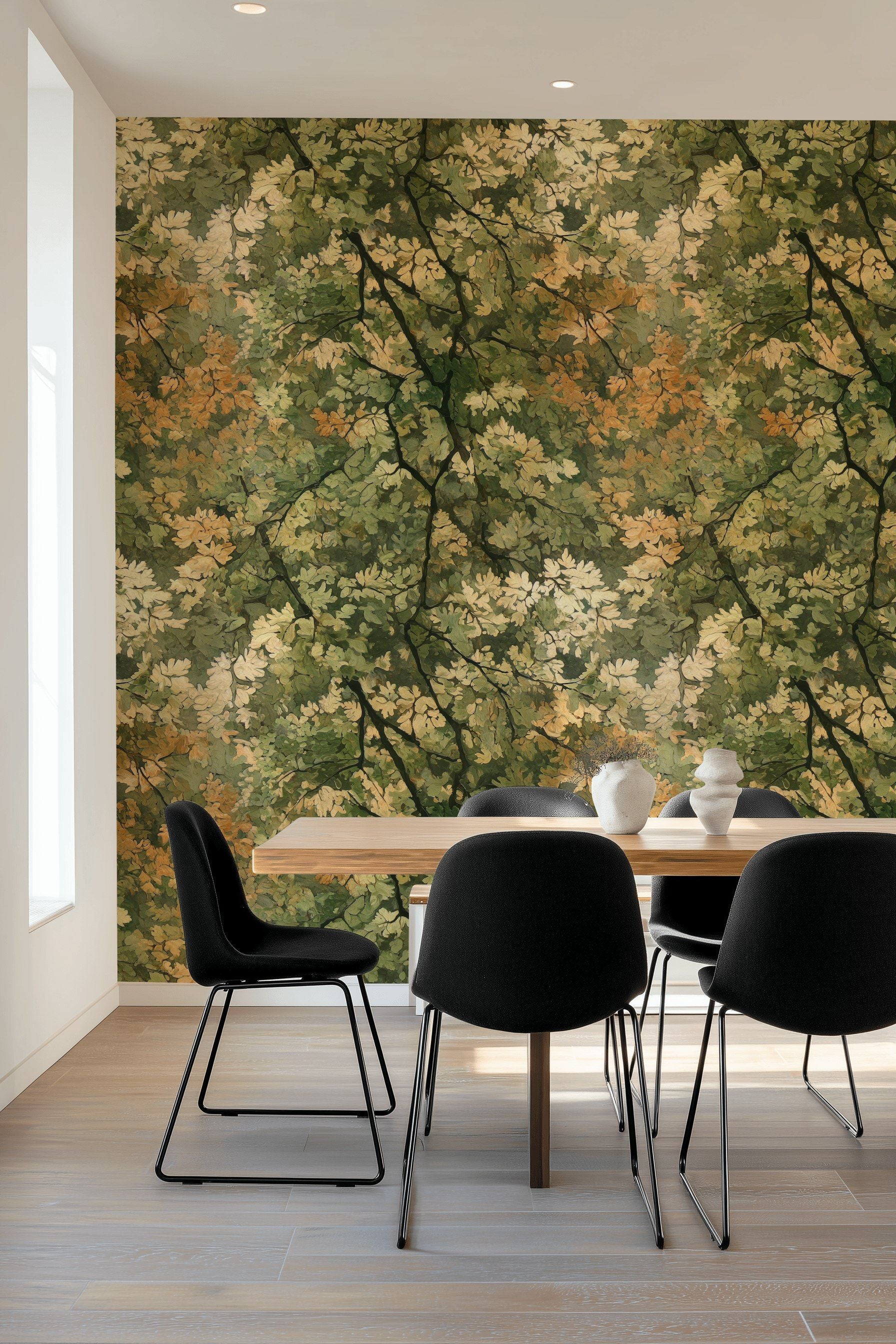 Forest Green Autumn Leaf Botanical Wallpaper