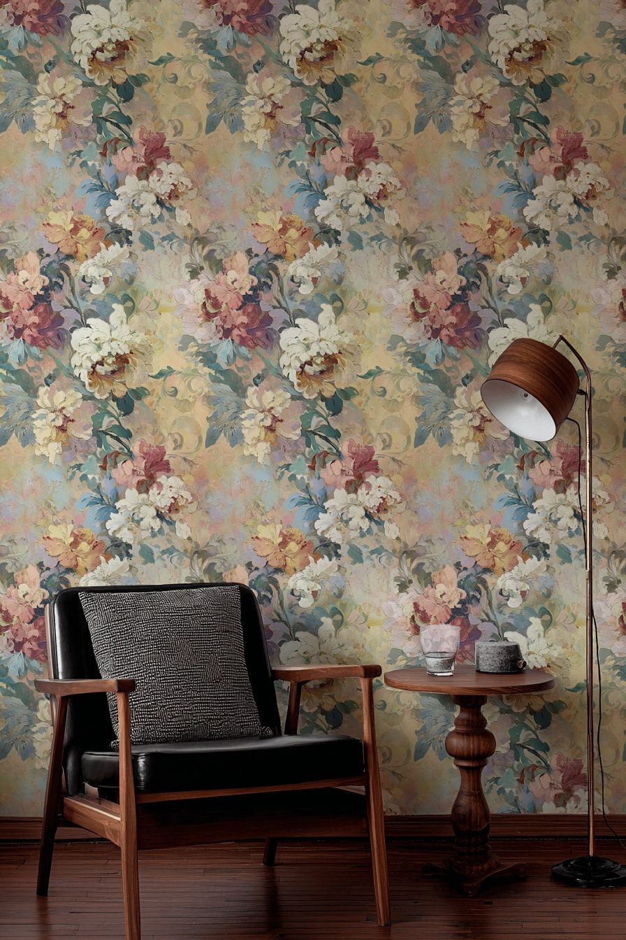 Vintage Floral Wallpaper Pastel Bloom Romantic Wall Mural