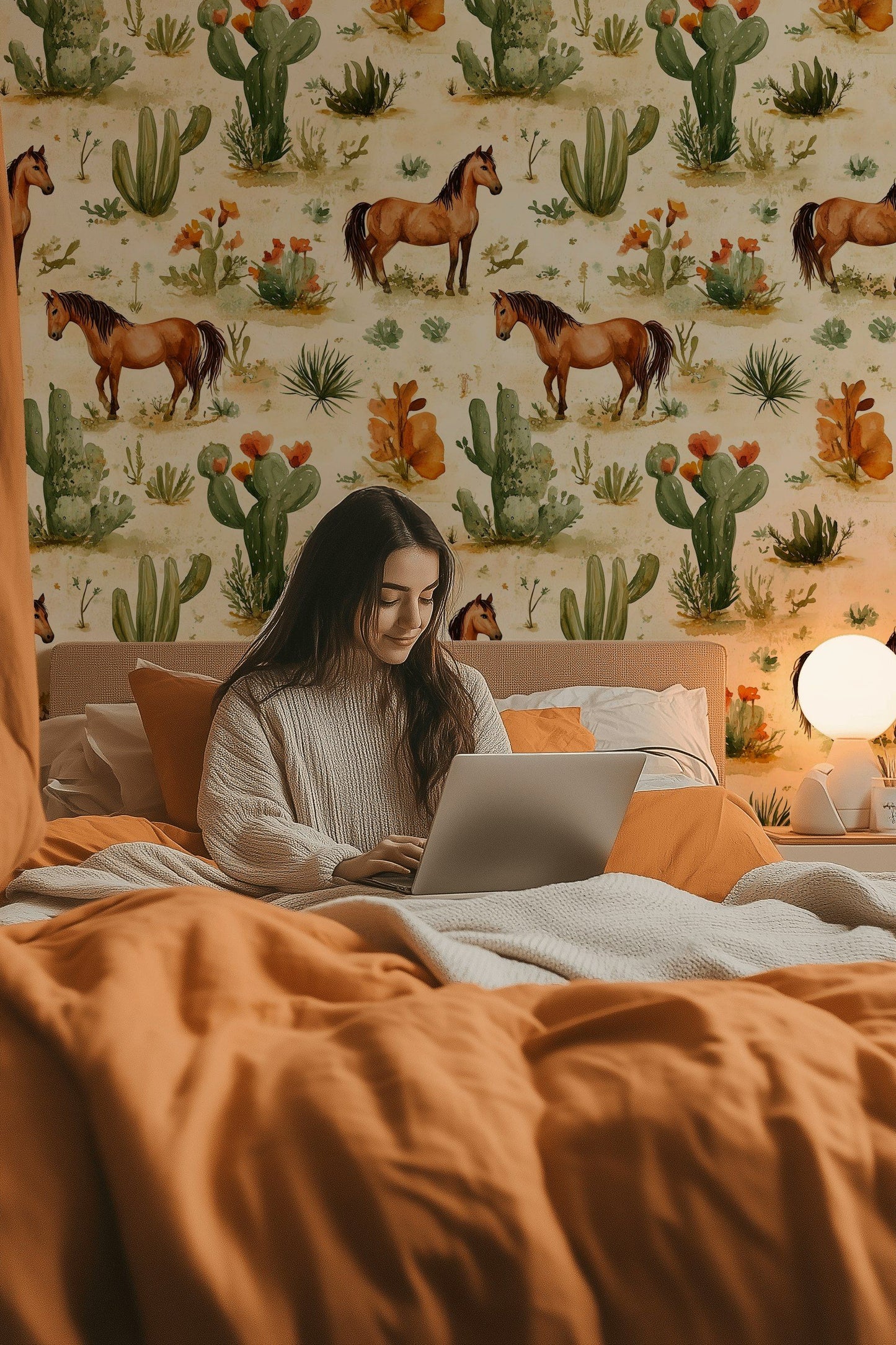 Wild West Horse Wallpaper Desert Cactus Wall Mural