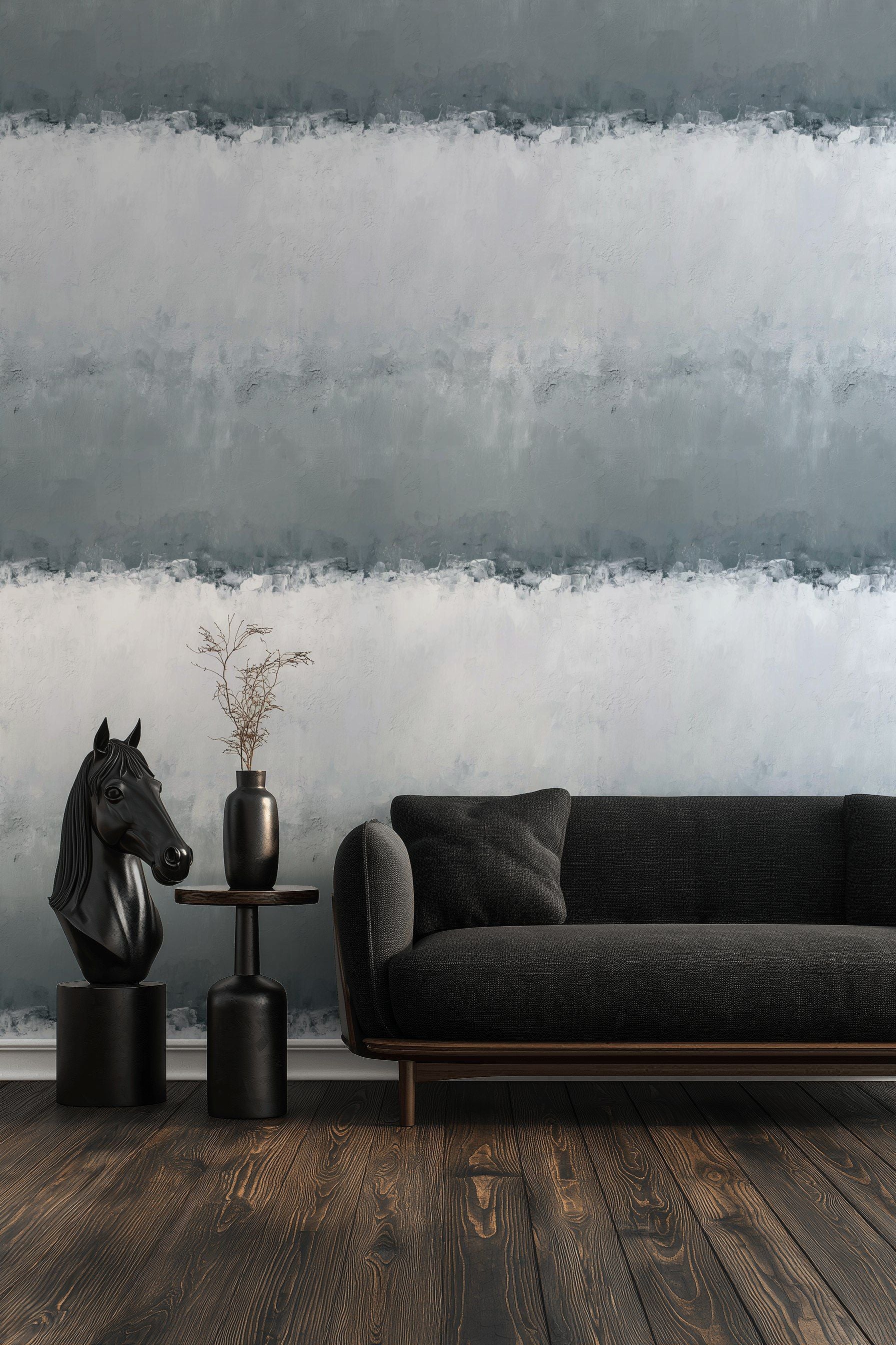 Gray and White Horizontal Abstract Stripe Wallpaper
