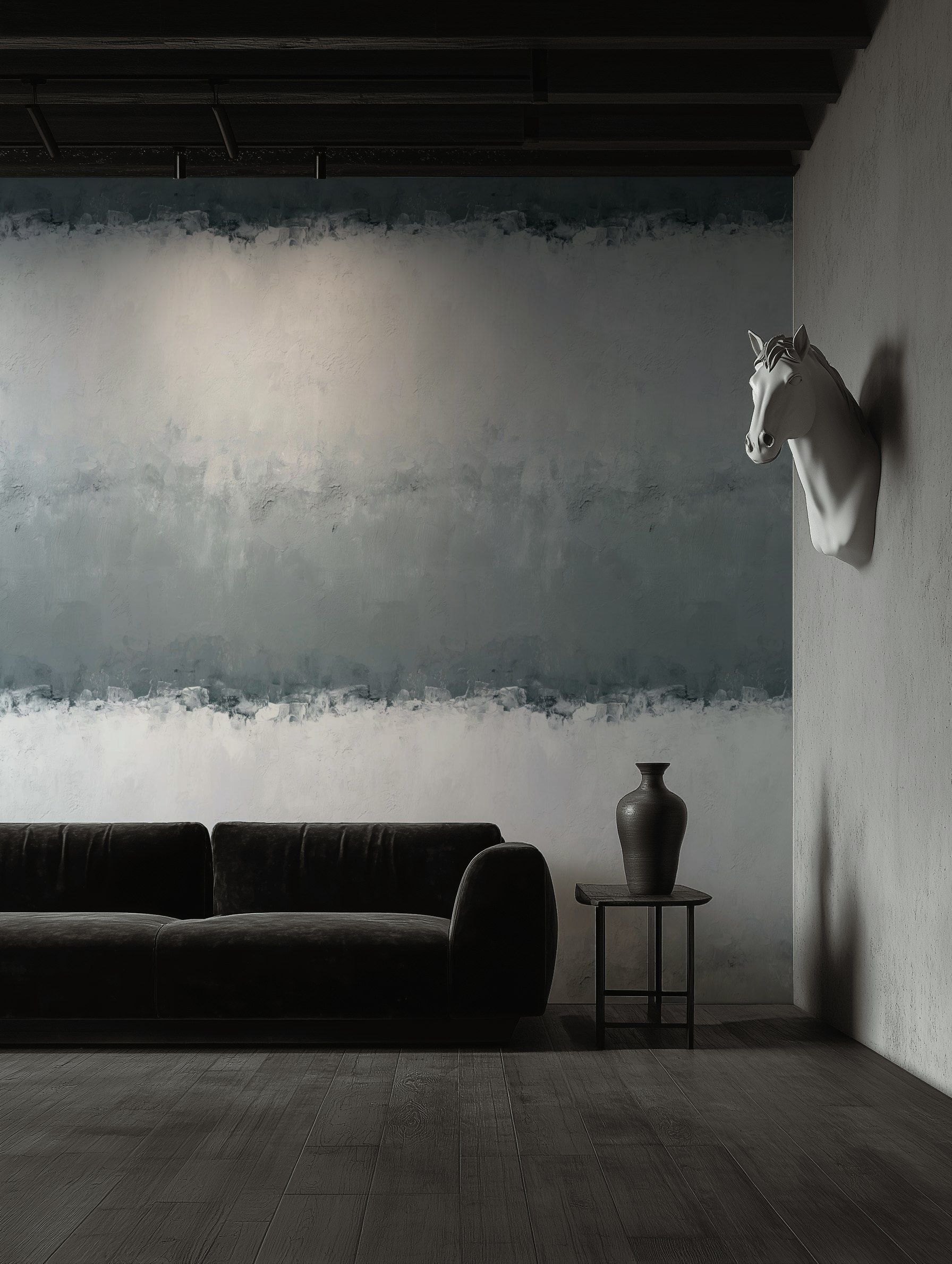 Gray and White Horizontal Abstract Stripe Wallpaper