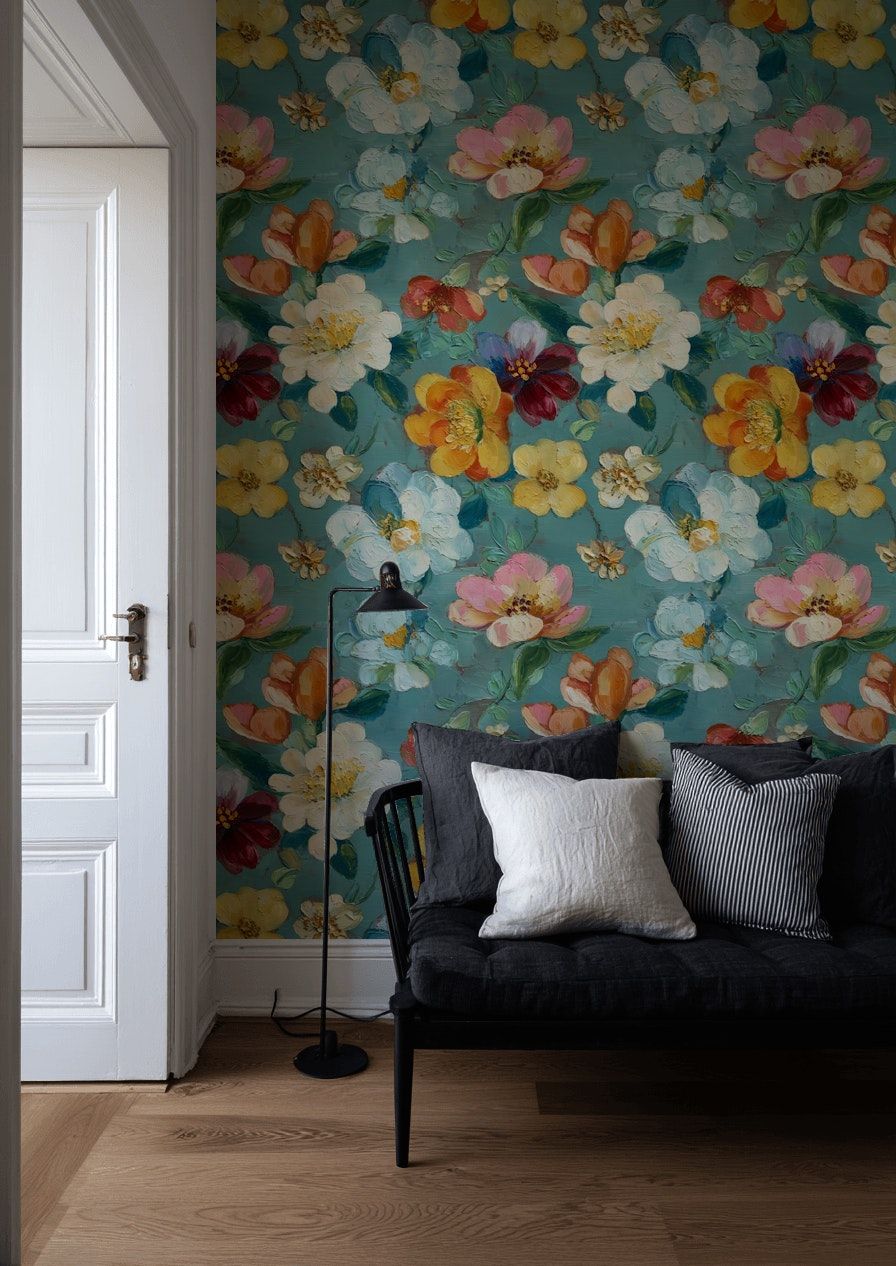 Oil Painted Floral Wallpaper Colorful Wall Mural