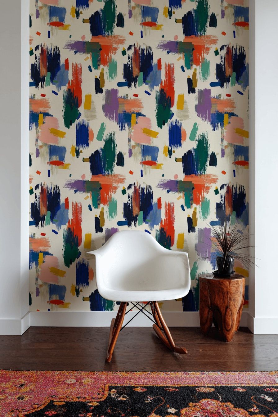 Cream Multicolor Abstract Brushstroke Wallpaper