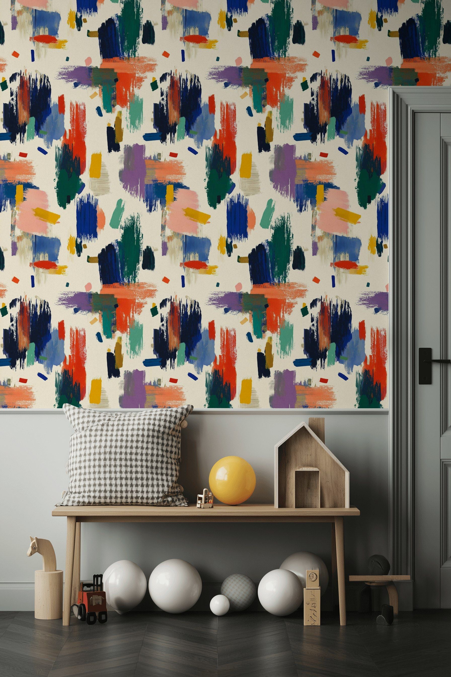 Cream Multicolor Abstract Brushstroke Wallpaper