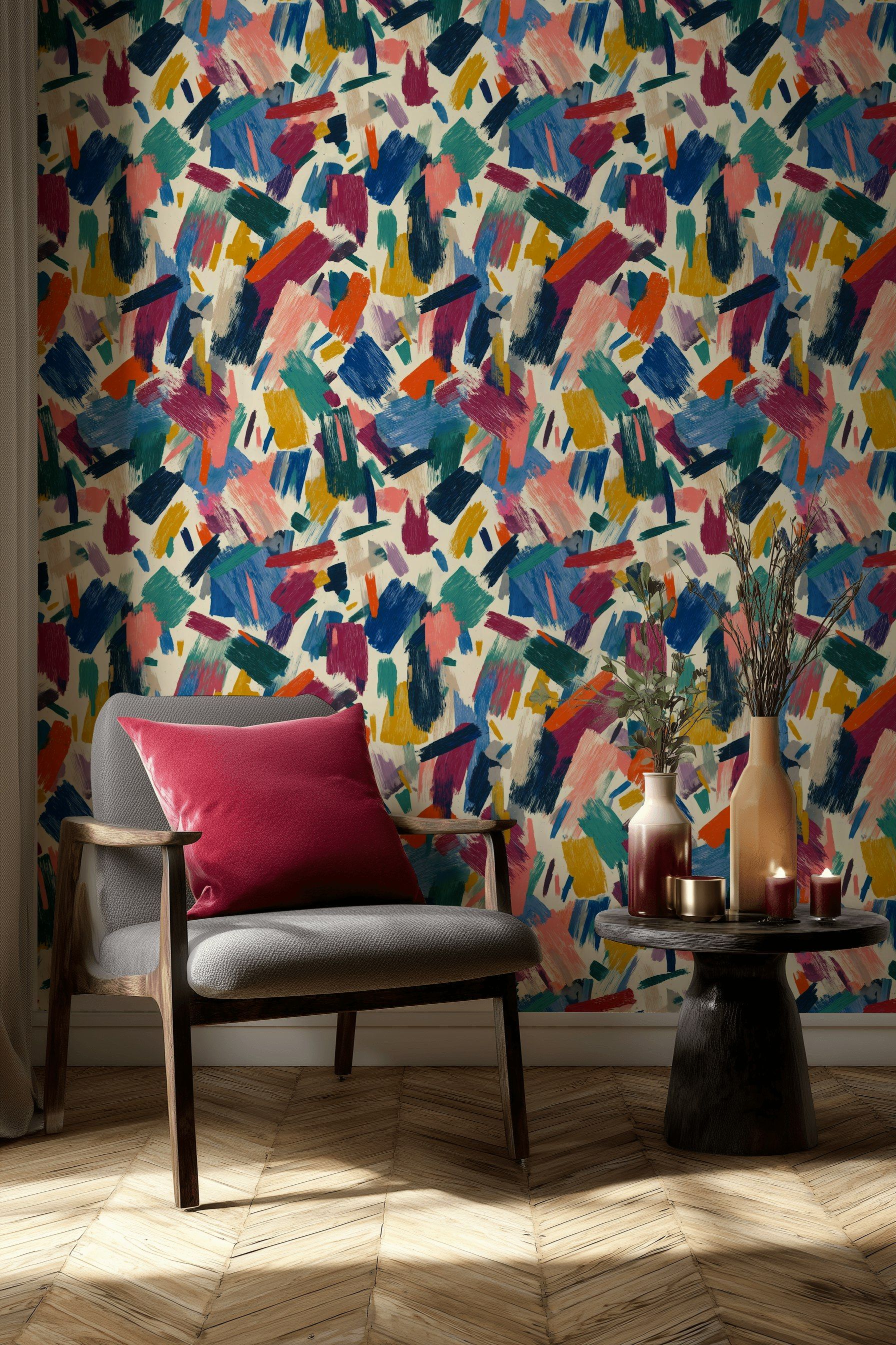 Vibrant Abstract Multicolor Brushstroke Wallpaper