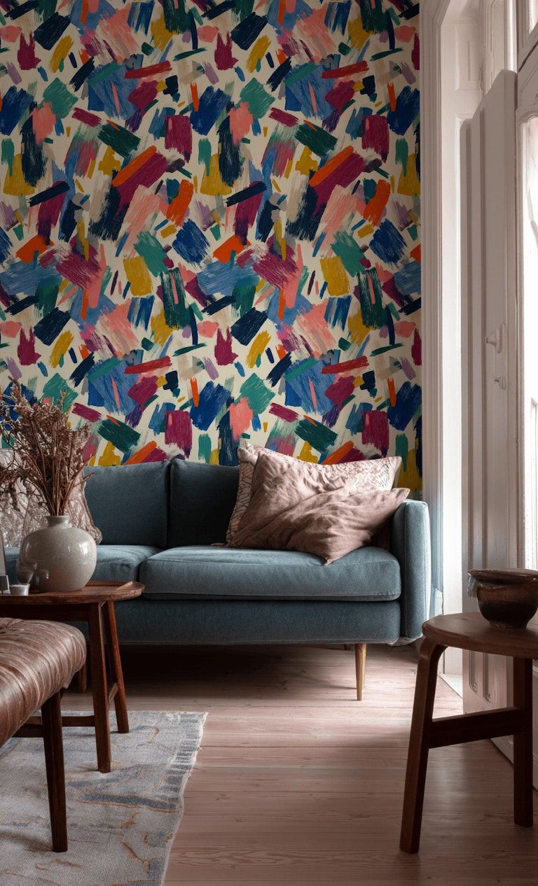 Abstract Brushstroke Wallpaper Colorful Modern Wall Mural