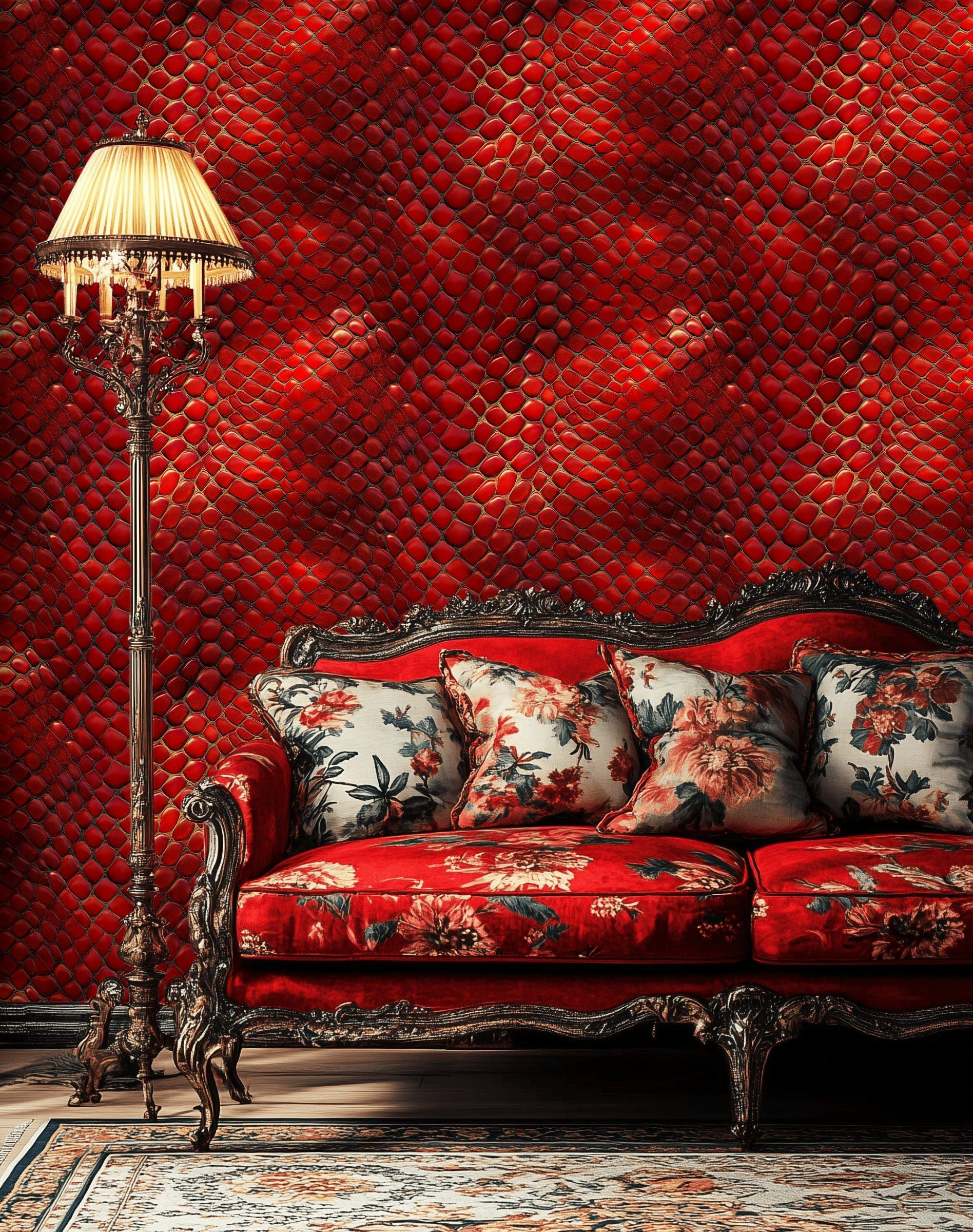 Deep Crimson Snake Scale 3D Wallpaper