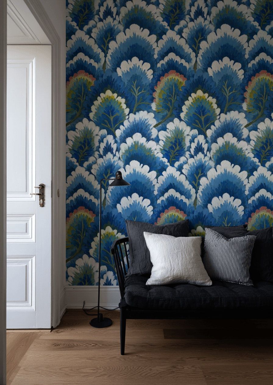 Vibrant Blue and White Large Floral Wallpaper