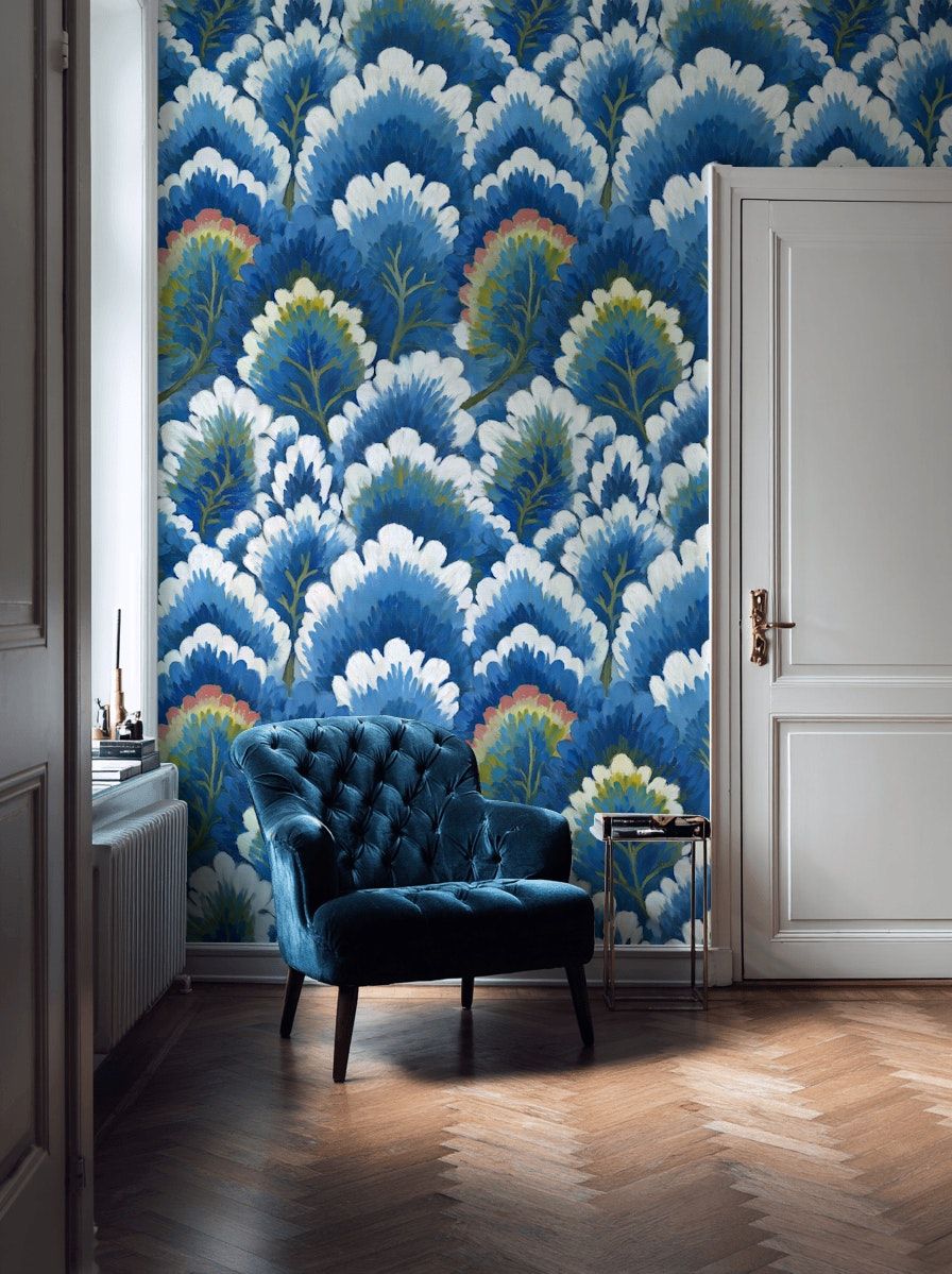 Blue Botanical Brushstroke Wallpaper Modern Wall Mural