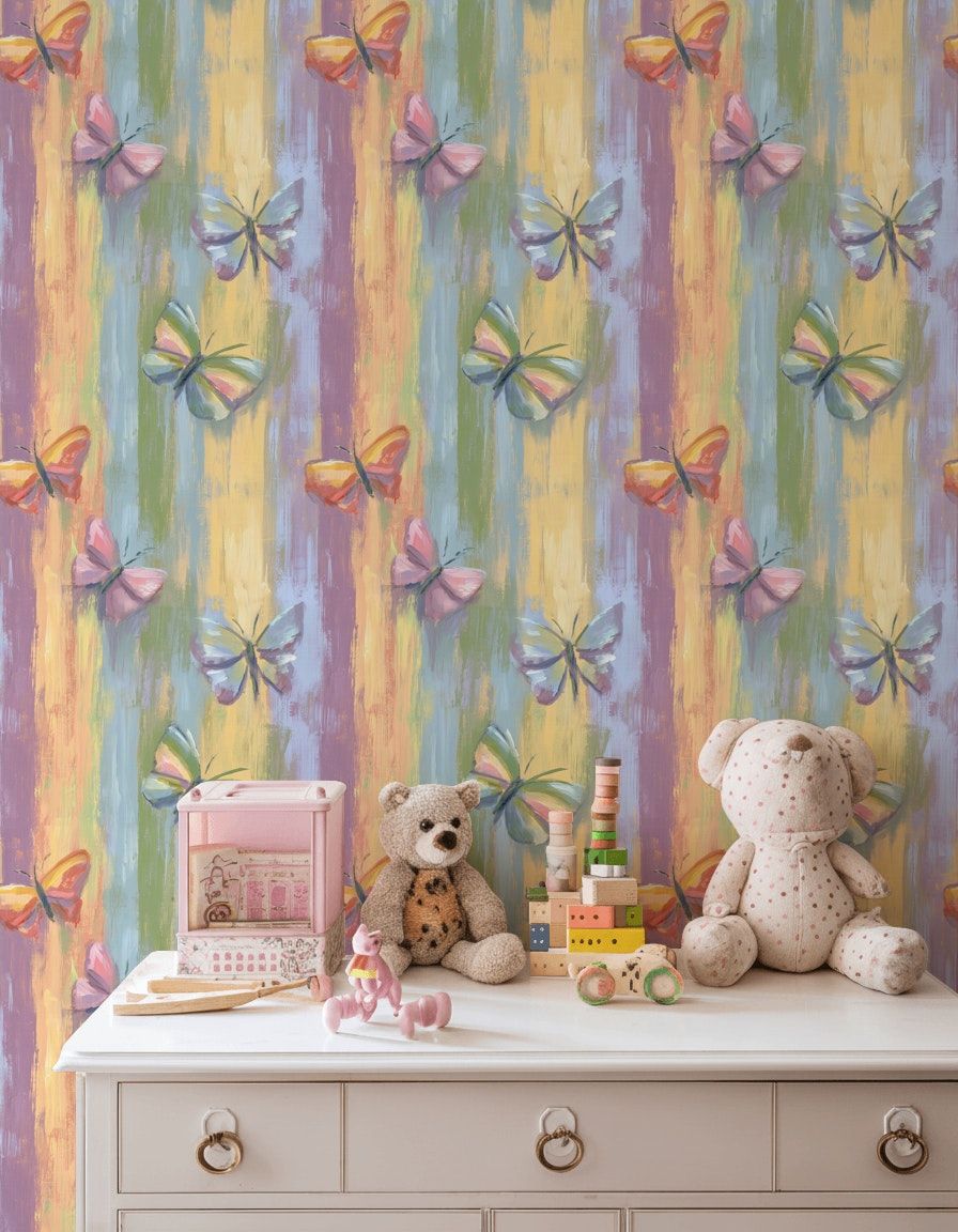Butterfly Wallpaper Pastel Brushstroke Wall Mural