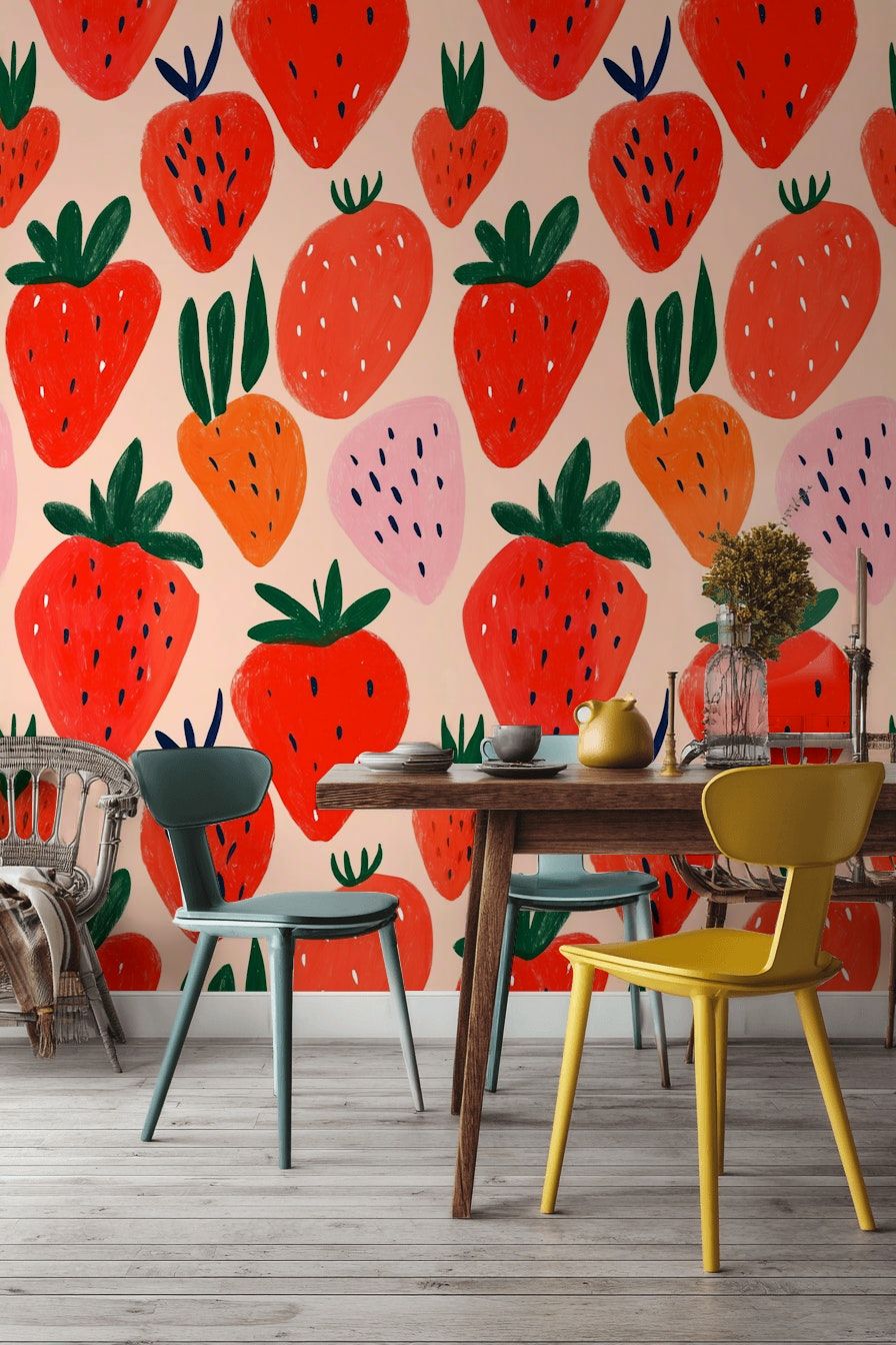 Strawberry Wallpaper Colorful Fruit Modern Wall Mural