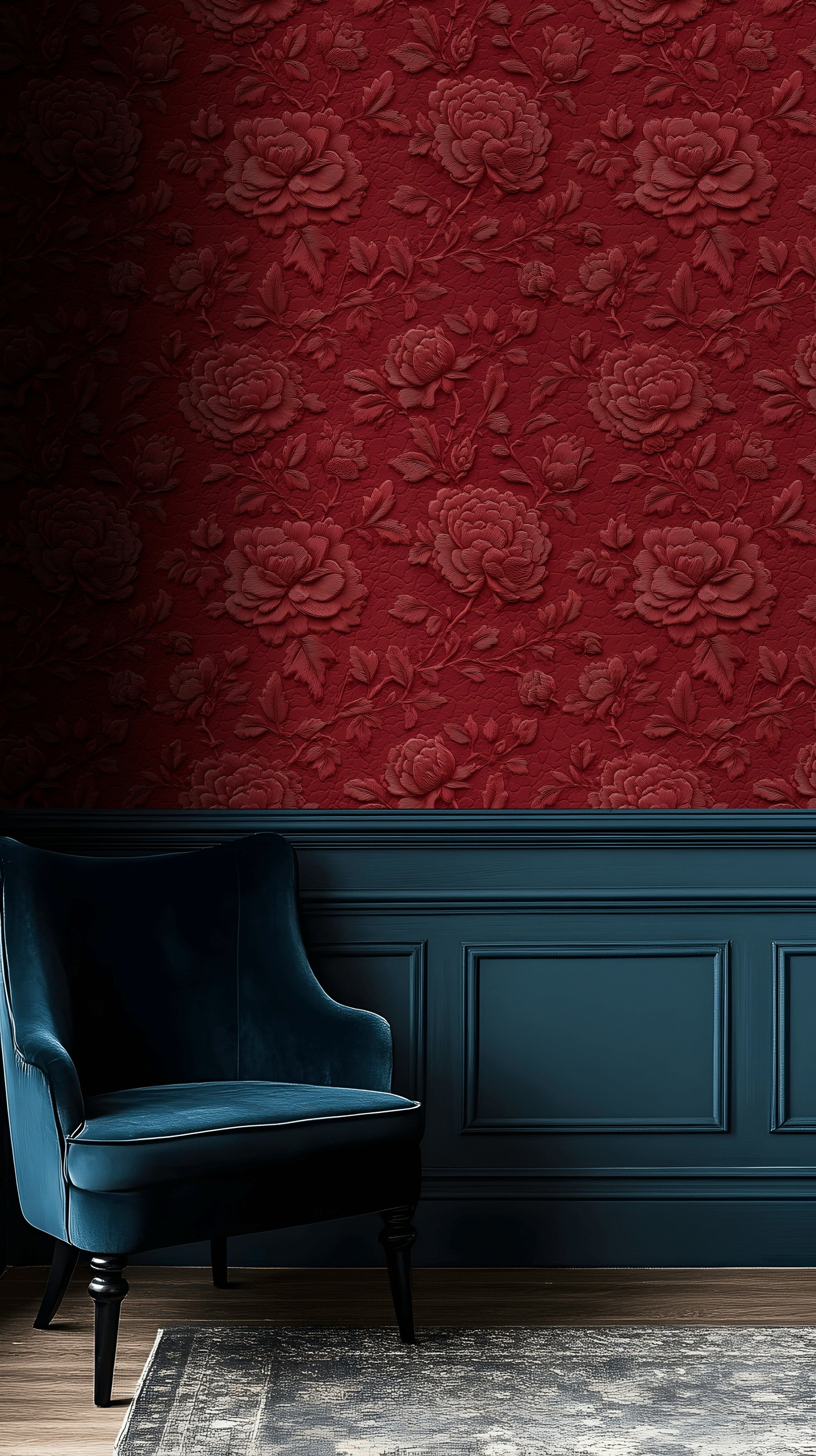 Rich Burgundy Embossed Floral Wallpaper