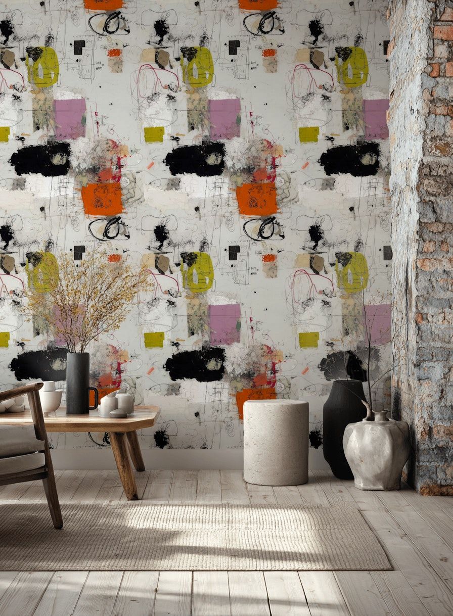 White Multicolor Abstract Expression Wallpaper